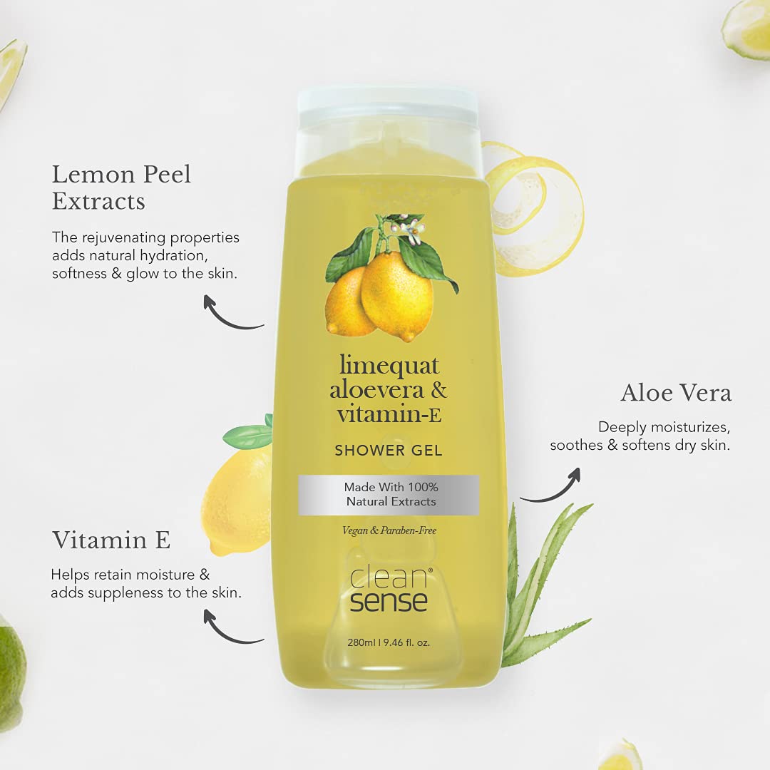 Cleansense Limequat Summer Body Wash & Shower Gel Set - 100% Vegan, Paraben-Free with Aloe Vera & Vitamin E (2 x 280ml) - Refreshing Citrus Body Cleanser for Summer Skincare & Daily Shower Routine
