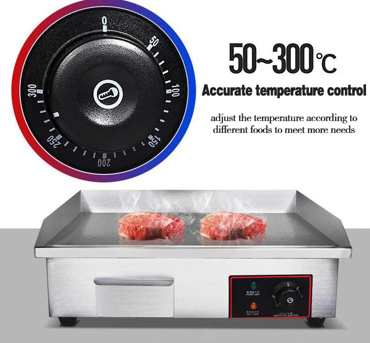 **Commercial Electric Griddle with Non-Stick Iron Plate - Adjustable Temperature Stainless Steel Teppanyaki Grill for Countertop - Perfect for Restaurants, Food Trucks & Home Cooking**
