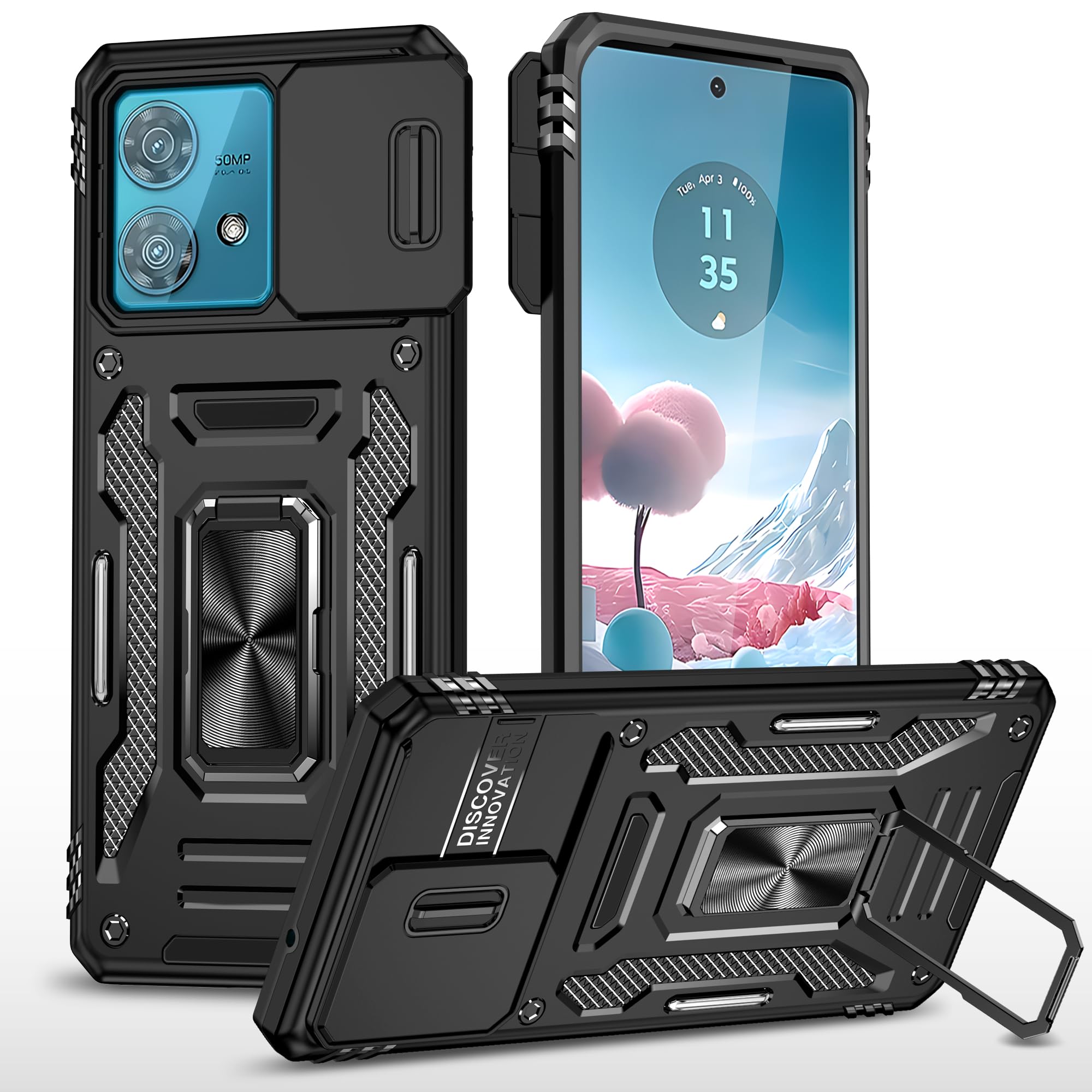 Shockproof 360° Rotating Stand Case for Motorola Edge 40 Neo - Protective Phone Cover with Kickstand | Perfect for Watching Videos, Gaming & Hands-Free Calls (Black)