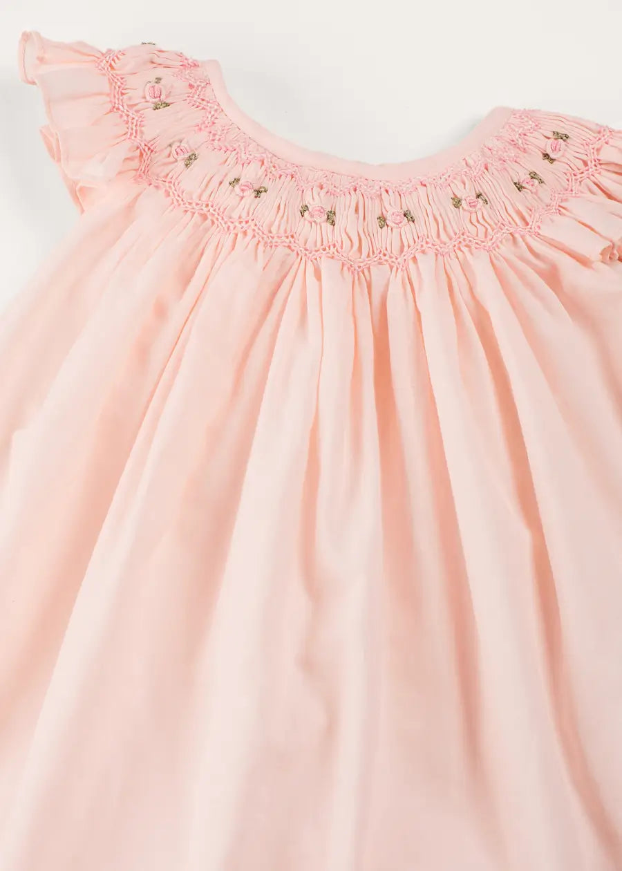 Pink Hand Smocked Sleeveless Baby Dress with Bloomers - 12 Months Size - Perfect for Special Occasions, Photoshoots & Summer Outfits