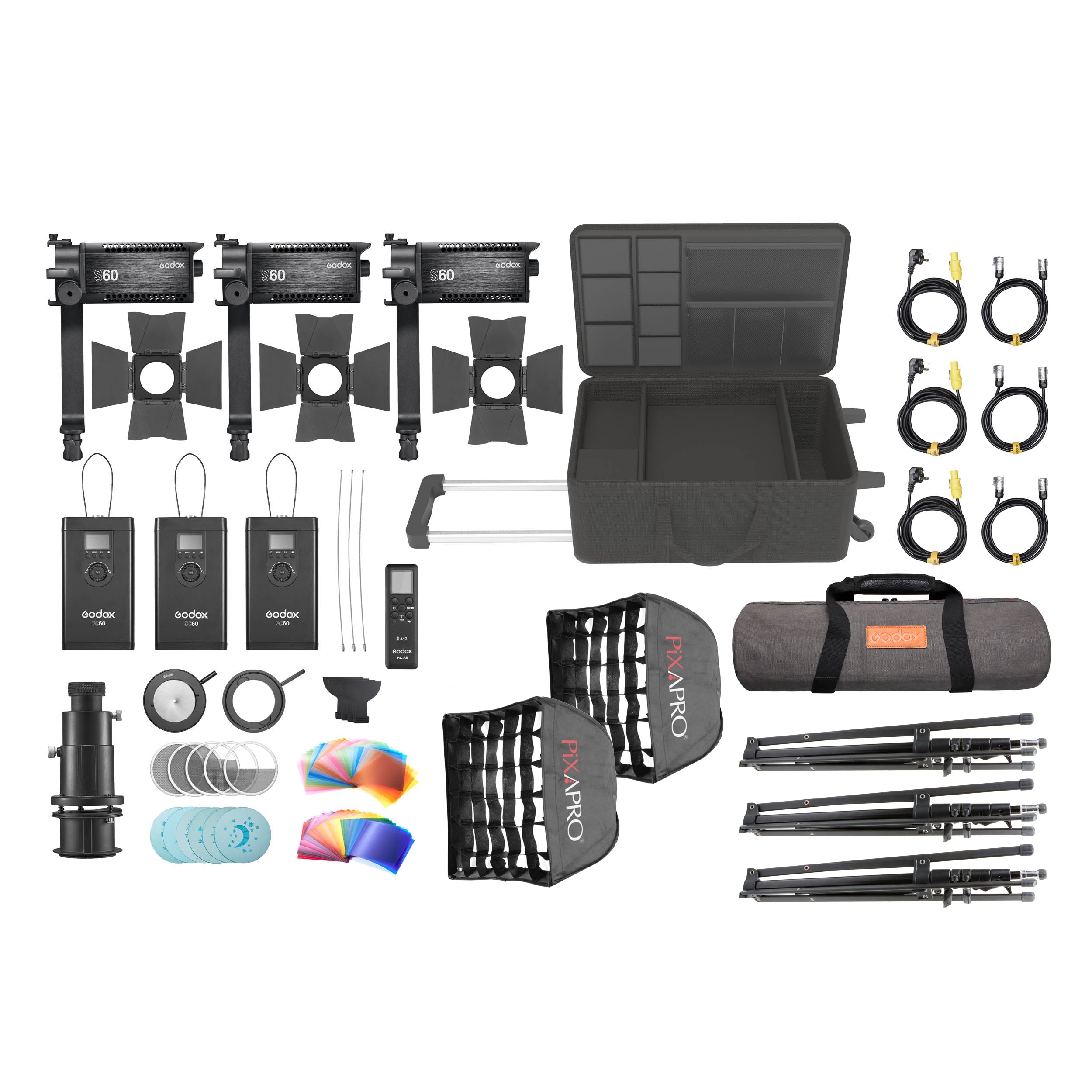 Godox S60Bi 3-Head LED Lighting Kit with Softbox - Professional Continuous Lighting for Photography, Videography, and YouTube Studio Setup