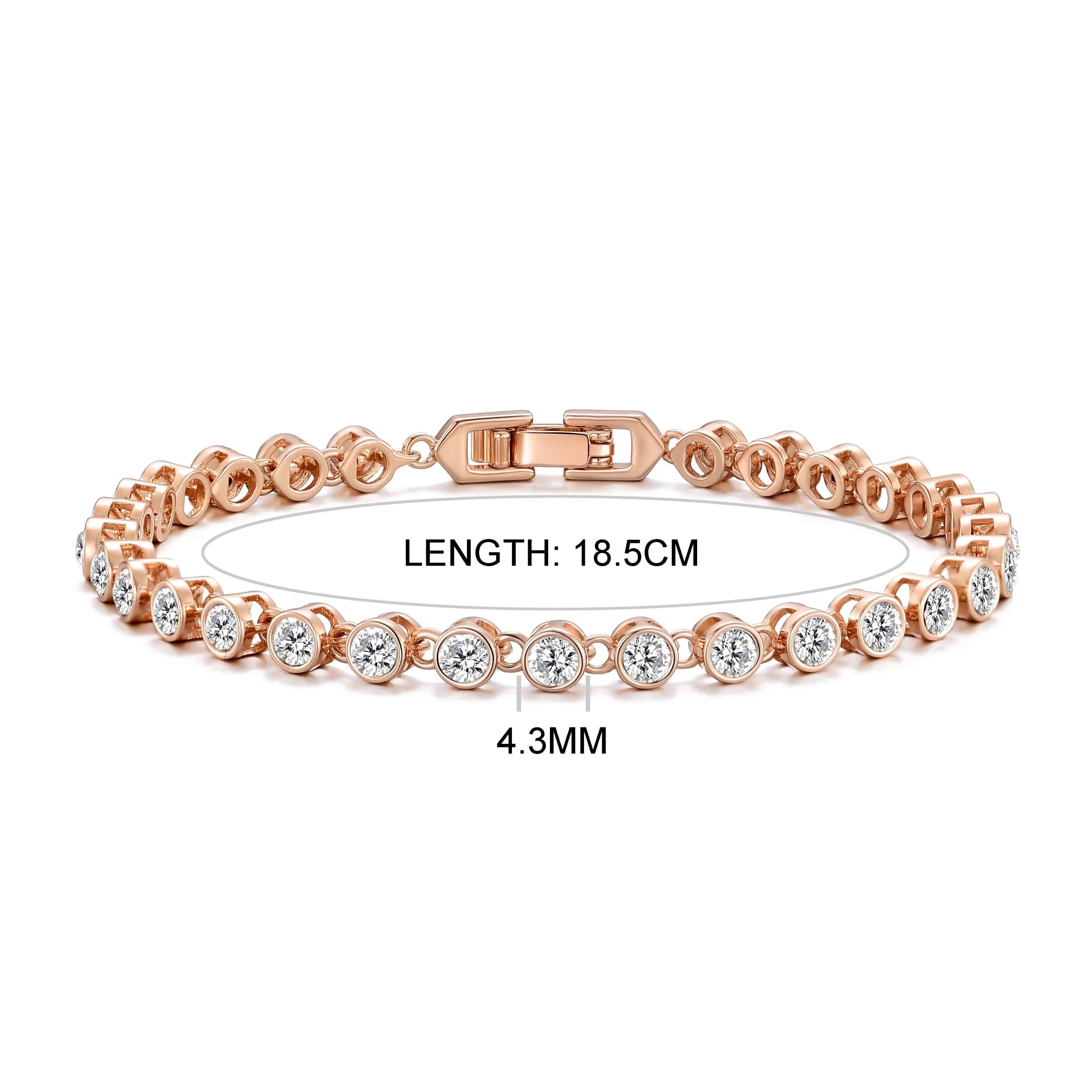 Philip Jones Rose Gold Plated Solitaire Bracelet with Zircondia® Crystals - Elegant Jewelry Gift for Women, Perfect for Weddings, Anniversaries & Special Occasions