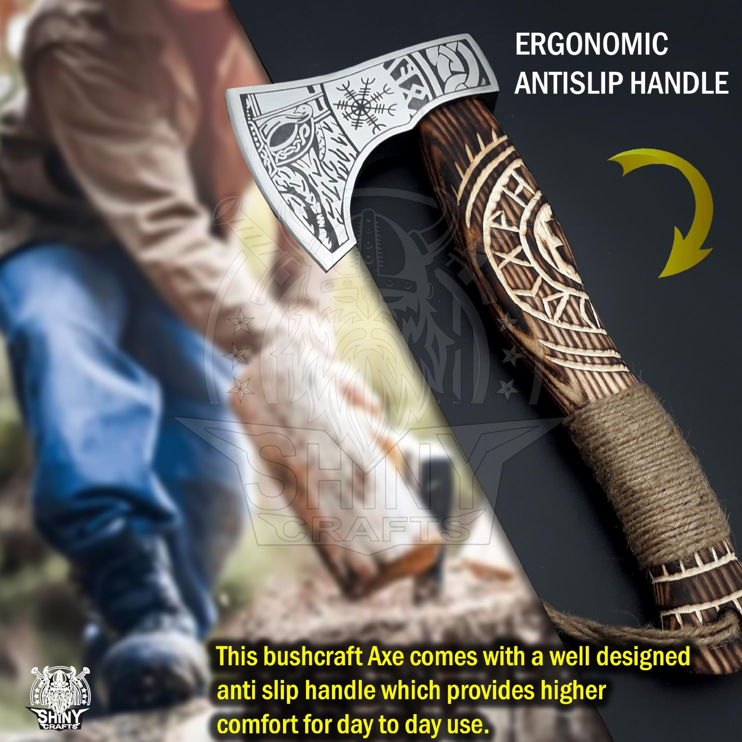 Viking Bearded Axe Tomahawk with Sheath - Handcrafted Wooden Hatchet for Camping, Throwing & Woodworking - Perfect Birthday Gift for Men, Outdoor Enthusiasts & Viking Lovers (SCA 14) - Ideal for Bushcraft, Survival Training & Medieval Reenactment