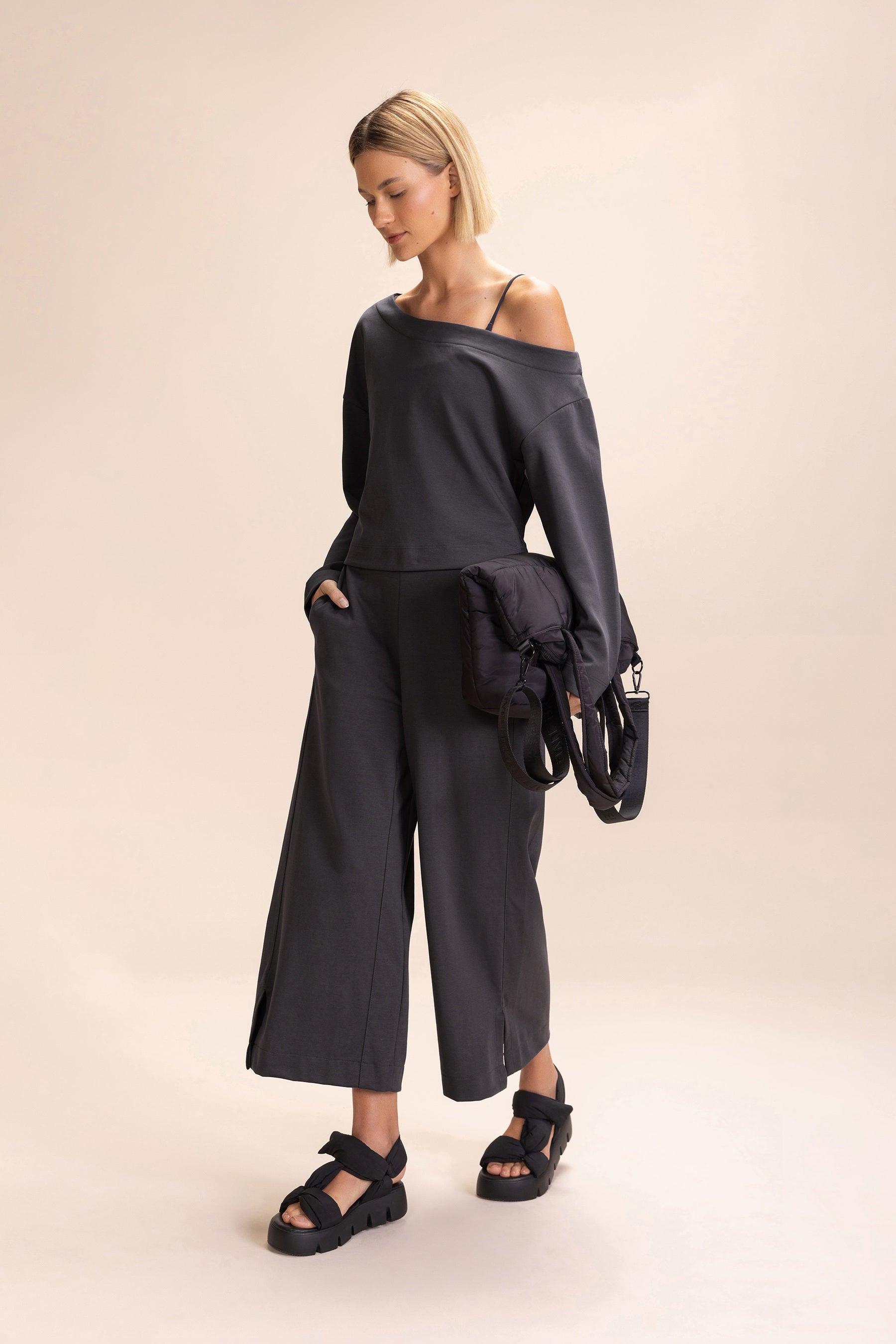 Galax Knit Wide Leg Pants for Women - High Waisted Stretchy Comfortable Lounge Pants - Perfect for Yoga, Travel & Casual Wear