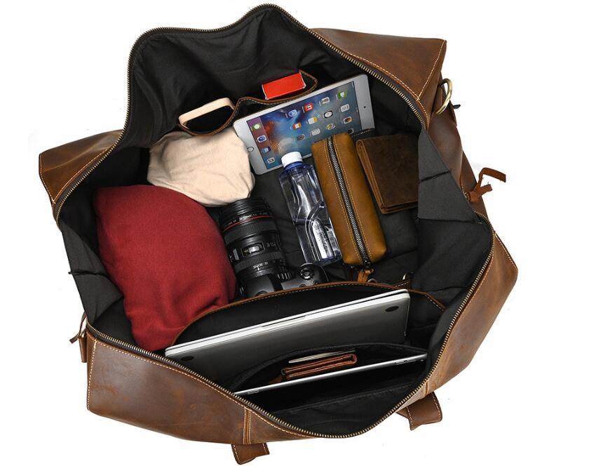 Premium Brown Leather Duffle Bag for Men - Travel & Gym Carry-On Luggage with Spacious Compartments | Perfect for Business Trips, Weekend Getaways & Workout Essentials