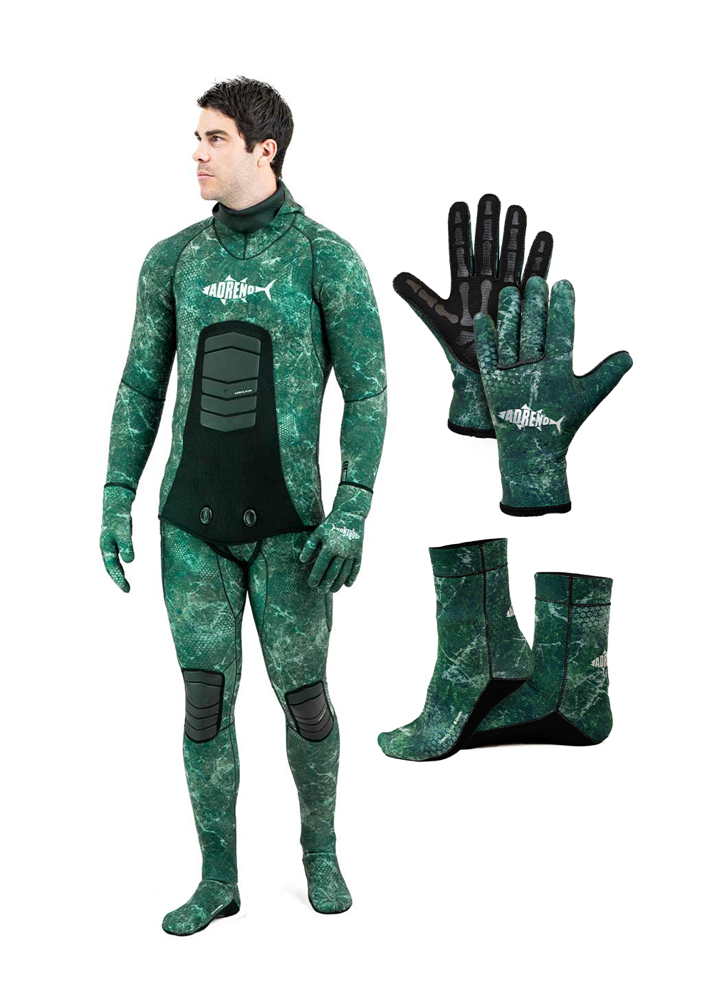 Adreno Men's 5.0mm Two-Piece Wetsuit with Diving Gloves & Socks Set - Scuba Diving, Snorkeling & Water Sports Gear for Cold Water Protection