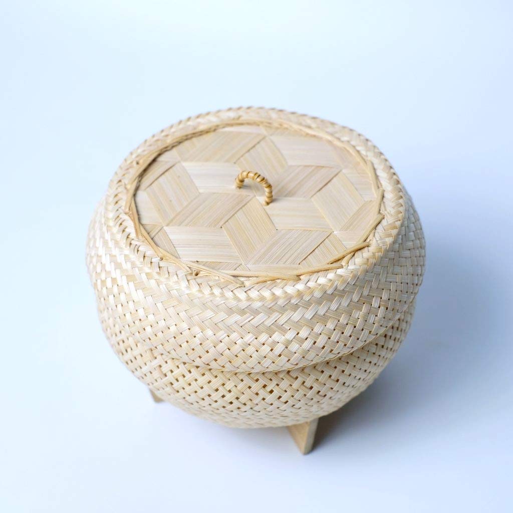 Handwoven Bamboo Rice Steamer Basket - 6 Inch Traditional Thai & Laos Sticky Rice Cooker with Stand | Eco-Friendly Kitchen Decor for Asian Cooking, Perfect for Steaming Rice, Dumplings & Vegetables