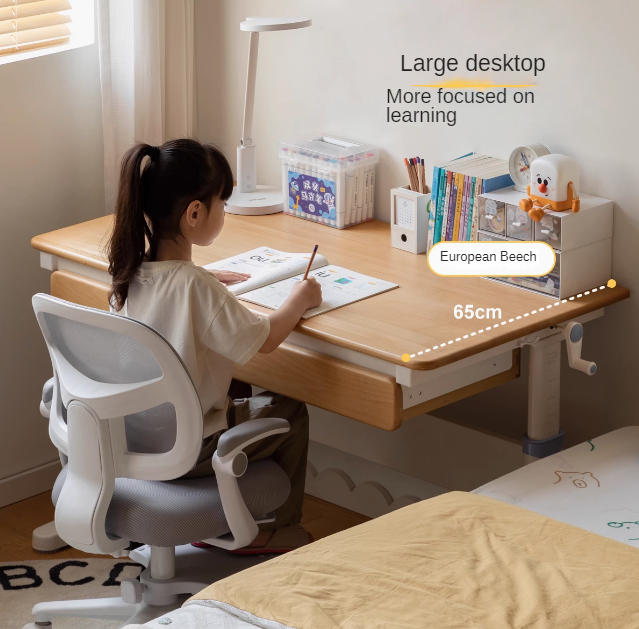 Solid Beech Wood Adjustable Lift Study Desk - Perfect for Home Office, Reading & Writing Workspace