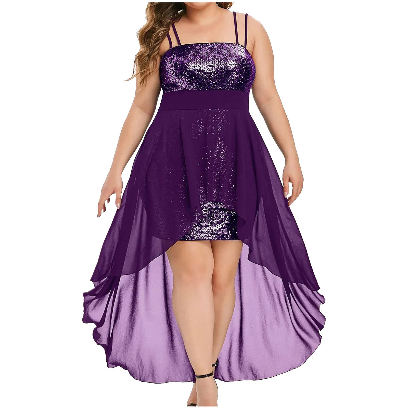 Usupdd Women's Summer Sequin Sling Dress - Plus Size Elegant Evening Cocktail Dress with Unique Irregular Hem | Perfect for Parties, Weddings & Night Out