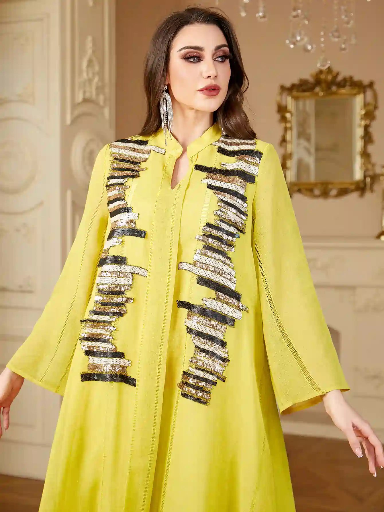 Elegant Eid Sequins Embroidery Caftan Dress for Women - Party & Wedding Guest Outfit - Perfect for Holiday Celebrations, Bridal Showers, and Special Occasions