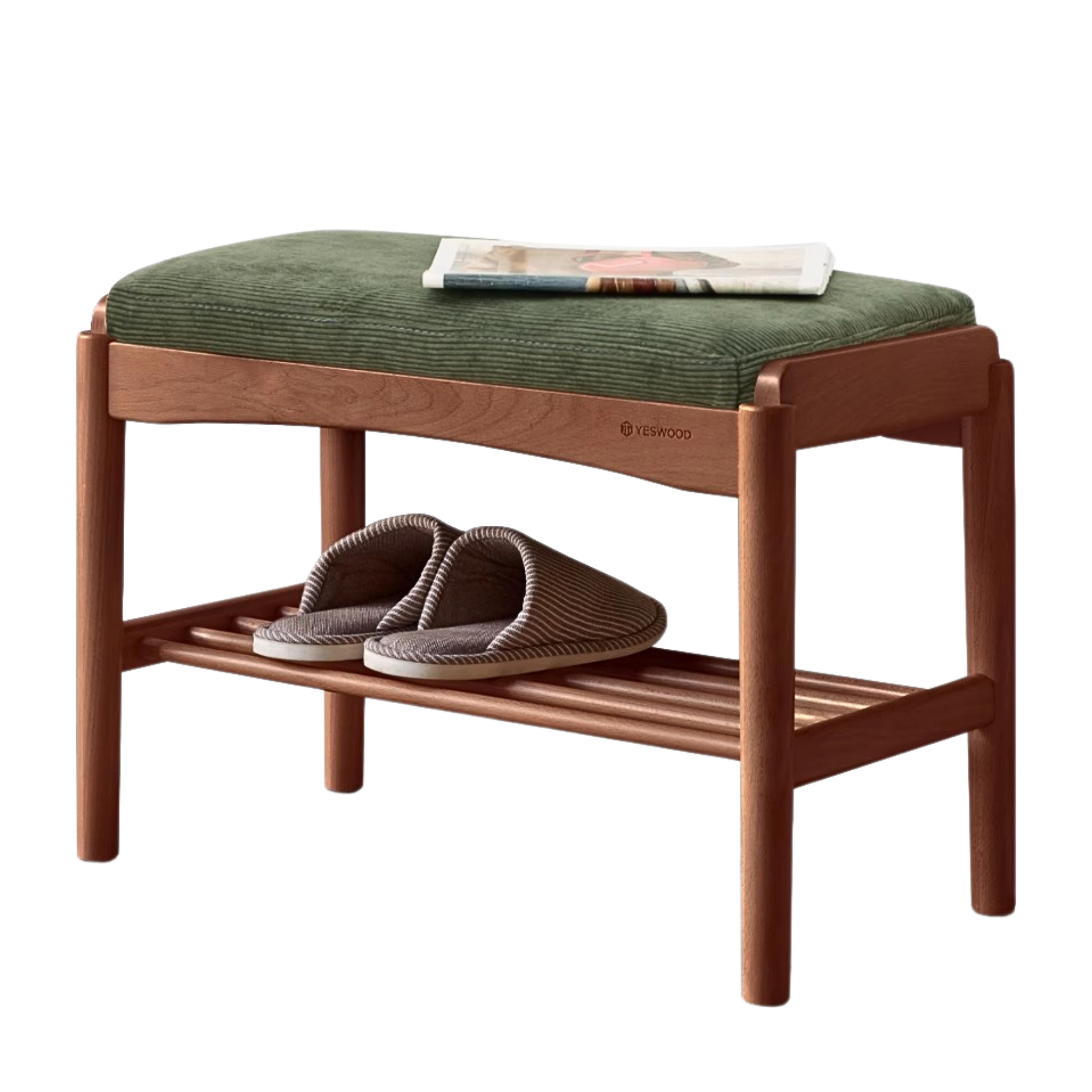 23x12x16 inch/ 60x30x42cm/ Rich Dark walnut color/ Black Walnut bench Corduroy-Pine Green