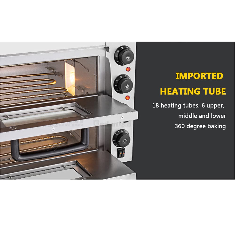Commercial Double Layer Electric Pizza Oven - Stainless Steel Countertop Pizza Maker with Stone Baking Rack - Multifunctional Indoor Oven for Restaurant, Home, Bakery - Perfect for Pizza, Pretzel, Bread & Pastry Baking