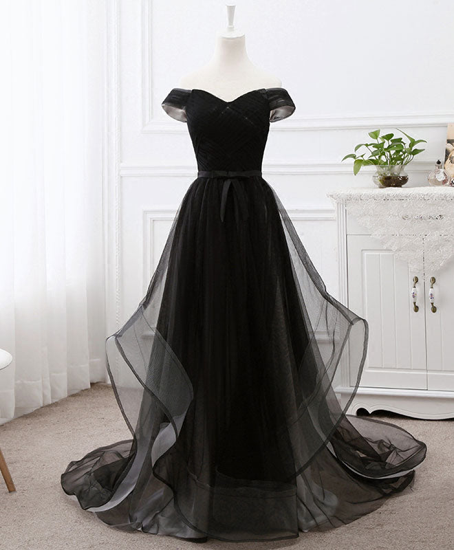 Elegant Black Tulle Long Prom Dress for Women - Formal Evening Gown for Homecoming, Ball, and Special Occasions