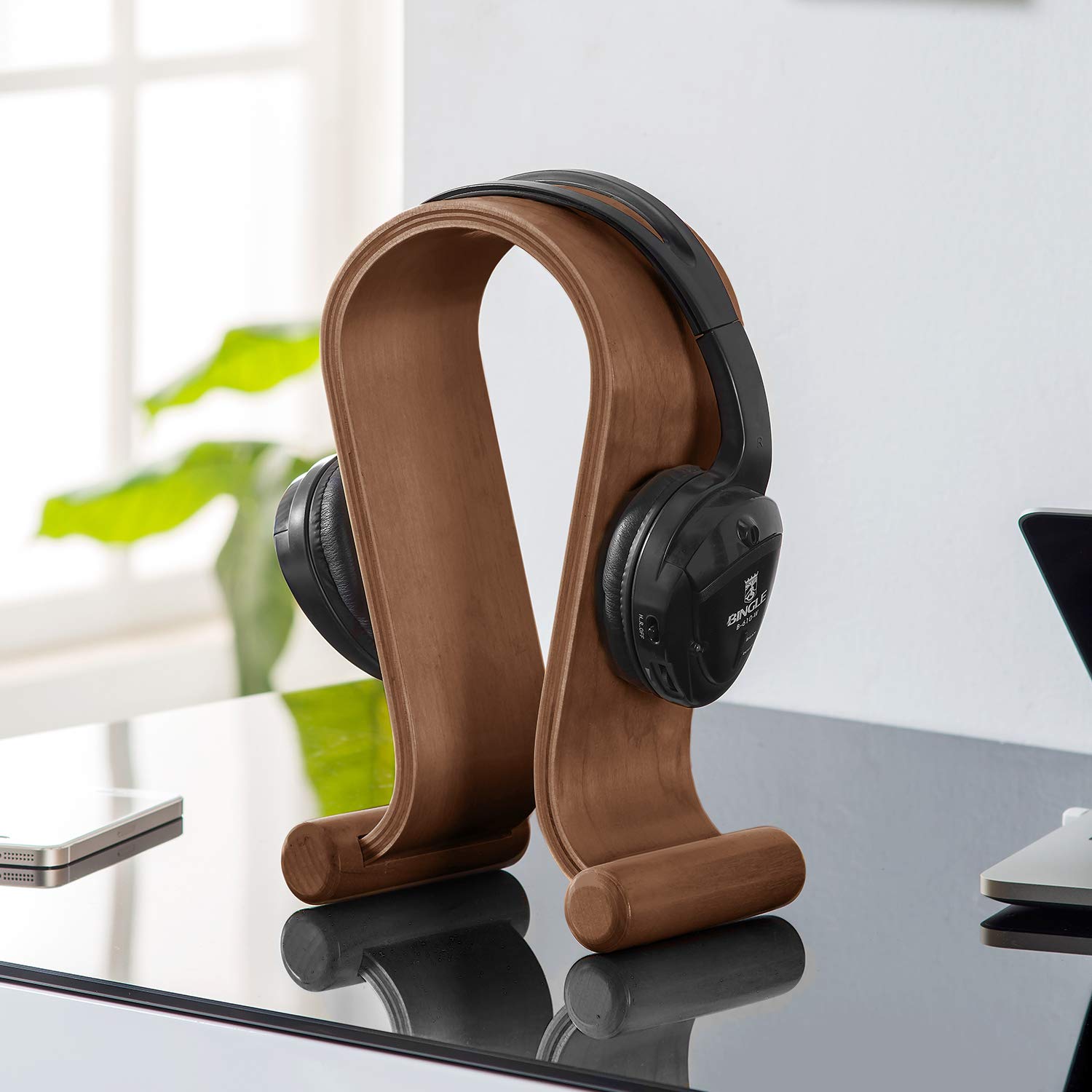 Premium Wooden Headphone Stand MC-815W - Universal Gaming Headset Holder with Vintage Design (10.1