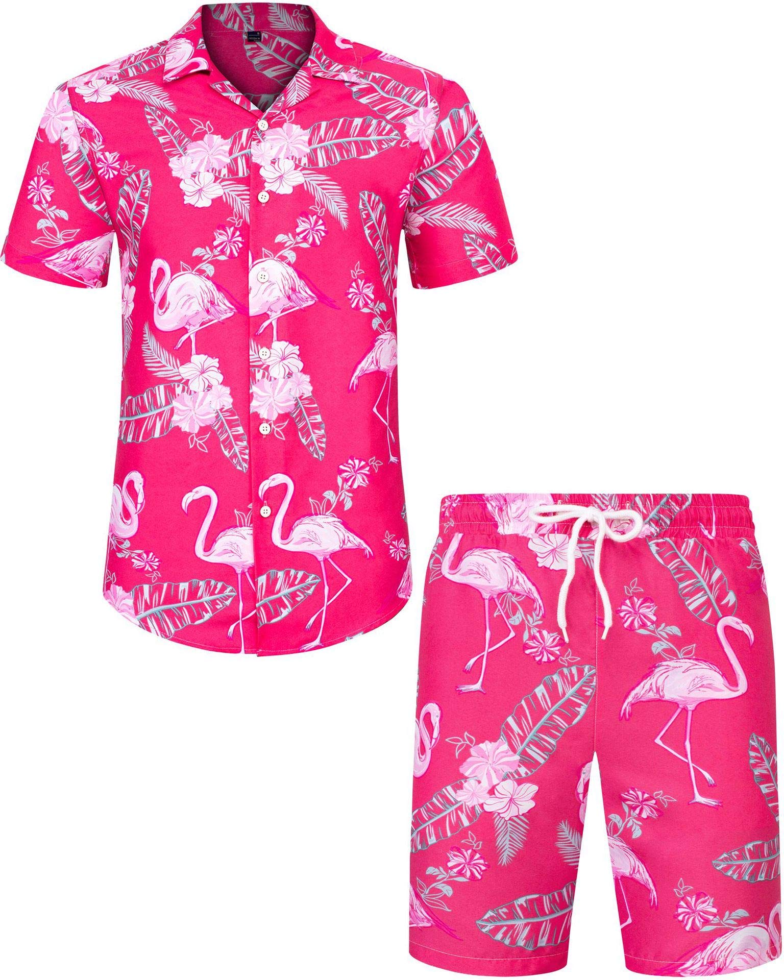 J.Ver Men's Hawaiian Shirt & Shorts Set - Tropical Print Short Sleeve Button Down Shirt with Matching Swim Trunks - Perfect for Beach Vacations, Summer Parties & Tropical Getaways