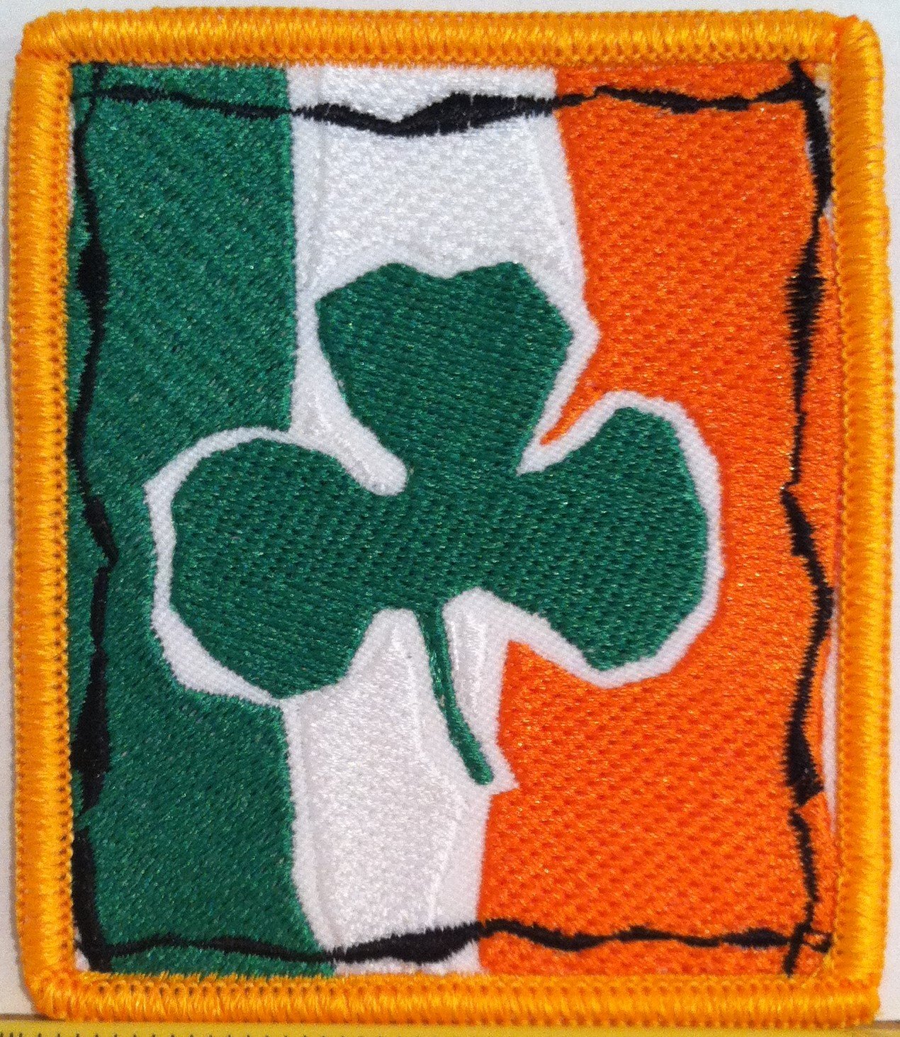 Lucky Green Shamrock Iron On Patch - Irish Biker Style with Ireland Colors - Perfect for Jackets, Vests & Motorcycle Gear