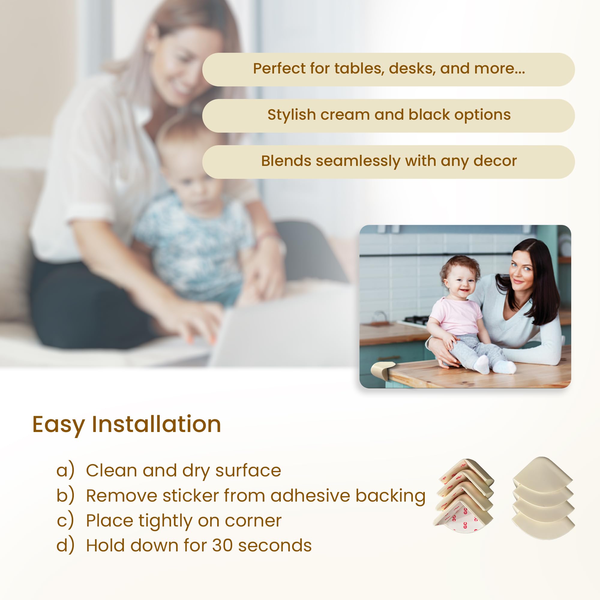 8 Pack Baby Proof Corner Guards – Extra Thick Food Grade Silicone Furniture Protectors – Child Proofing Corner Bumpers for Tables, Cabinets, and Sharp Edges – Ideal for Home and Nursery Safety