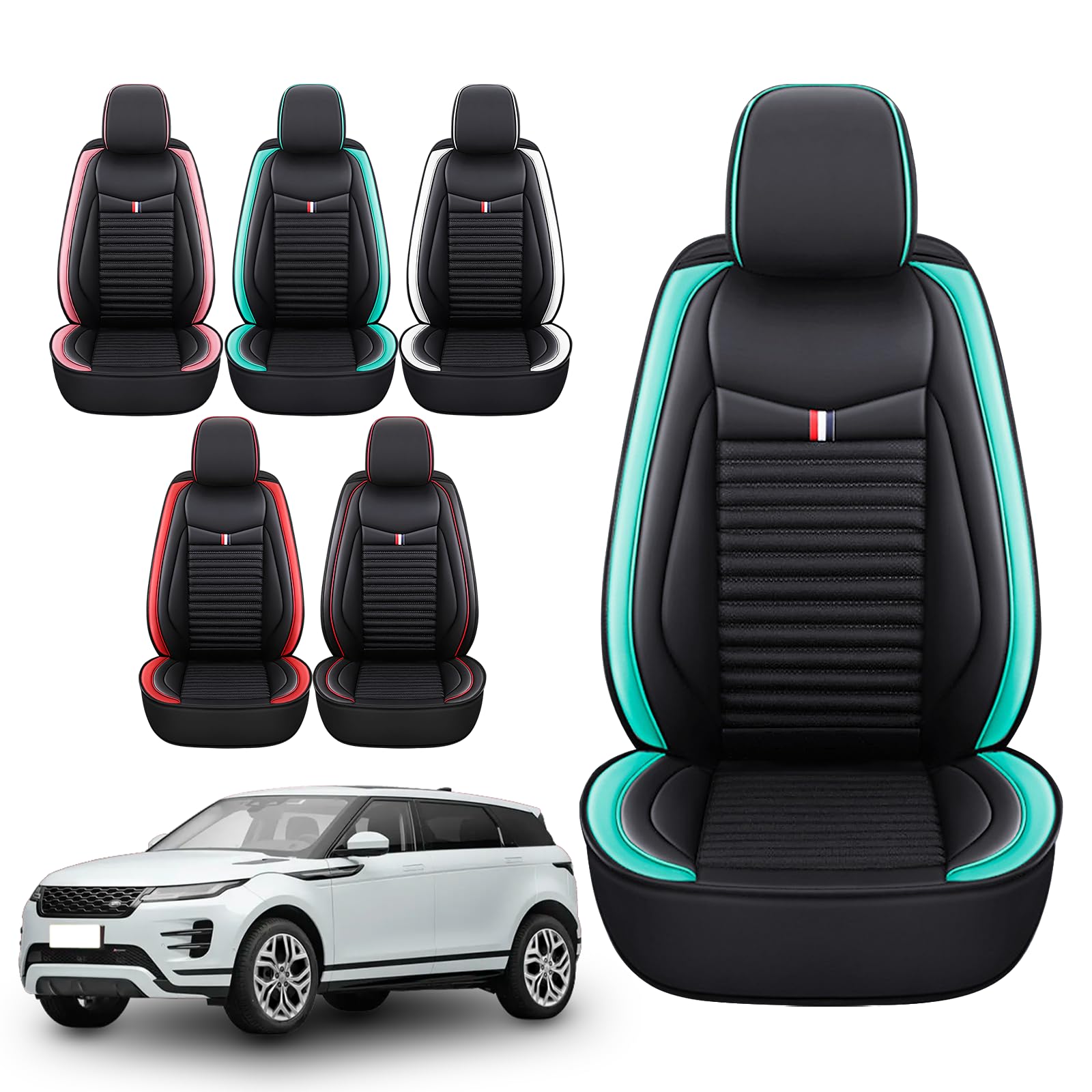 Premium Leather Car Seat Cover for Land Rover Discovery Sport 2015-2025 | Universal Anti-Slip Design Fits Most Sedans, SUVs & Trucks (Black/Green) | Perfect for Road Trips, Daily Commute & Off-Road Adventures
