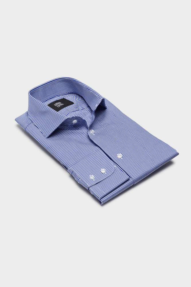 Pilot BC Shirt - Navy Blue Micro Check Cotton Button Down Shirt for Men | Casual Office Wear & Business Attire