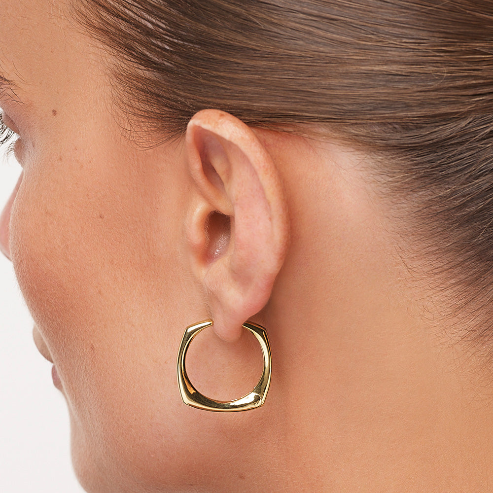 Gold Maxi Square Edge Hoops - Elegant Chunky Statement Earrings for Women | Perfect for Parties, Weddings & Everyday Wear