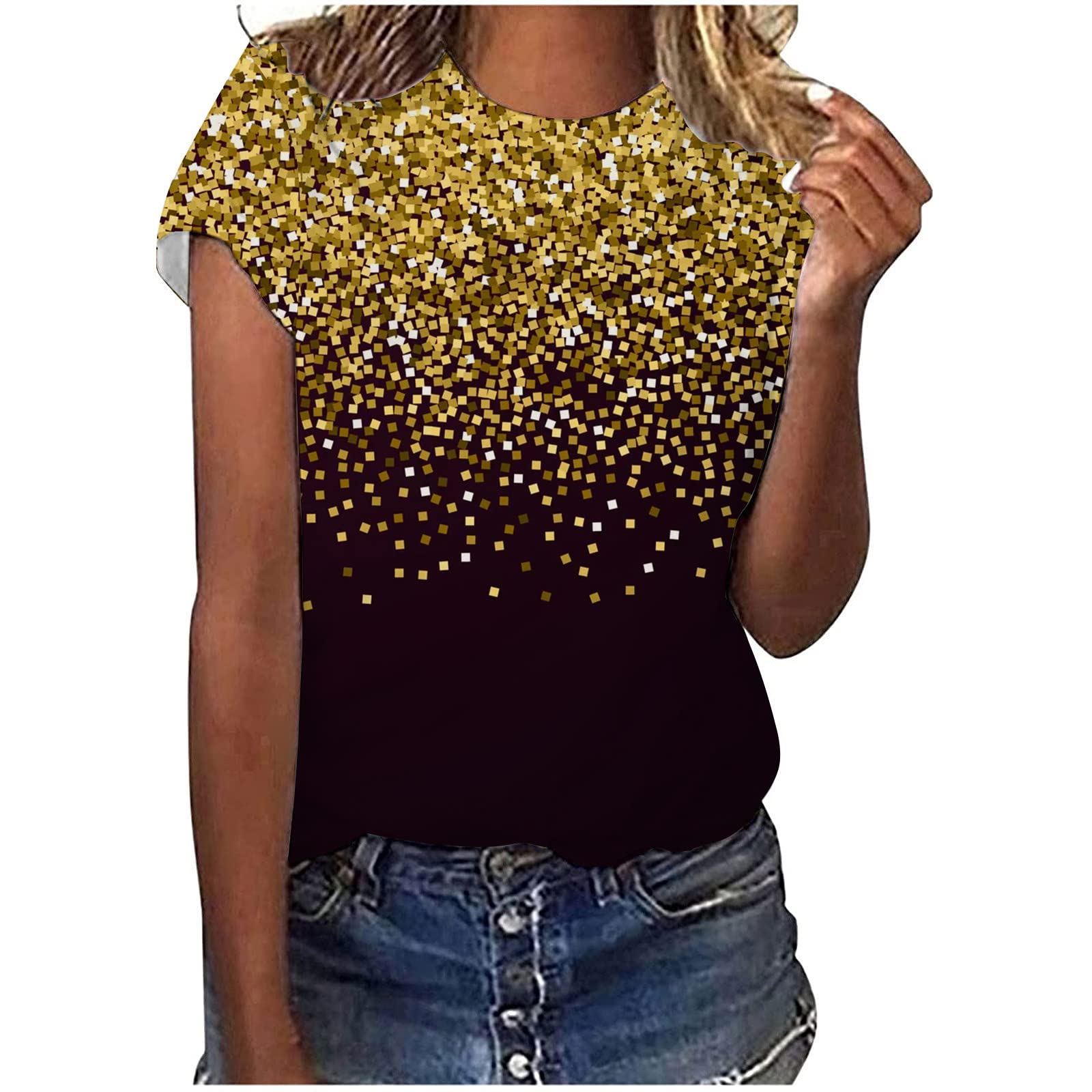 Women's Casual Summer Tops - Digital Print Short Sleeve Crew Neck T-Shirts | Trendy Pullover Tunics for Everyday Wear & Going Out | Perfect for Beach, Vacation, and Summer Outfits