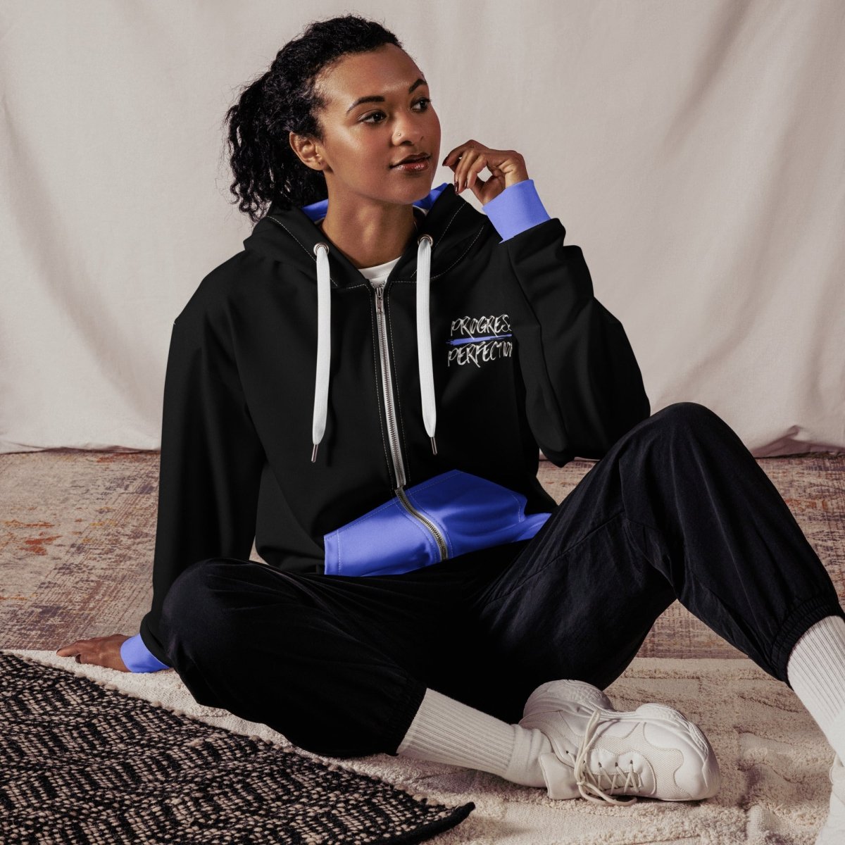 Progress Over Perfection Unisex Zip Hoodie - Black & Blue Color Options | Comfortable Casual Wear for Gym, Street Style & Everyday Outfits