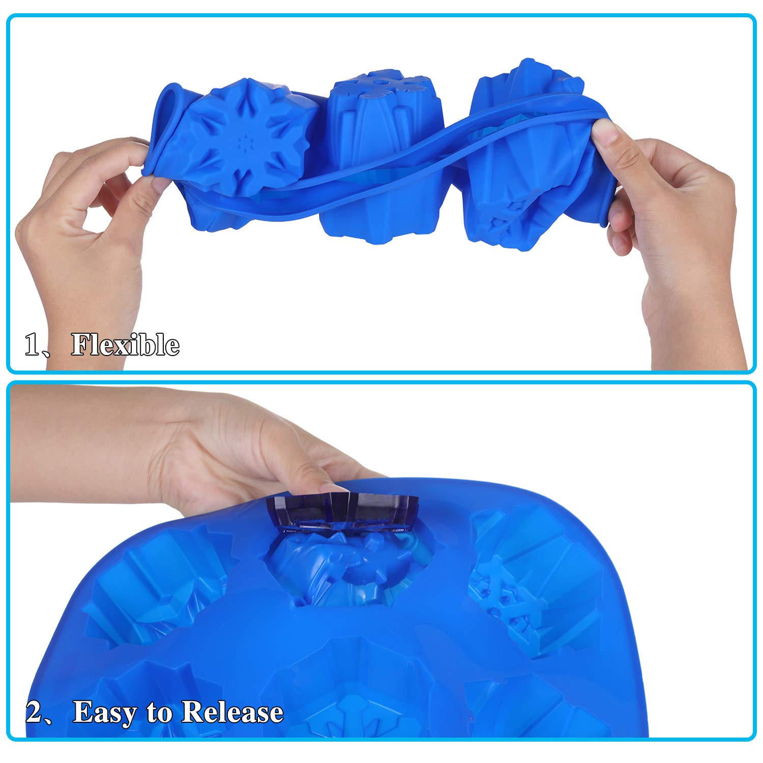 3-Piece Christmas Snowflake Silicone Mold Set - 6 Cavity Blue Snowflake Molds for Baking, Chocolate, Soap, Candles & Candy - Perfect for Holiday Desserts, Cake Decorations & DIY Crafts