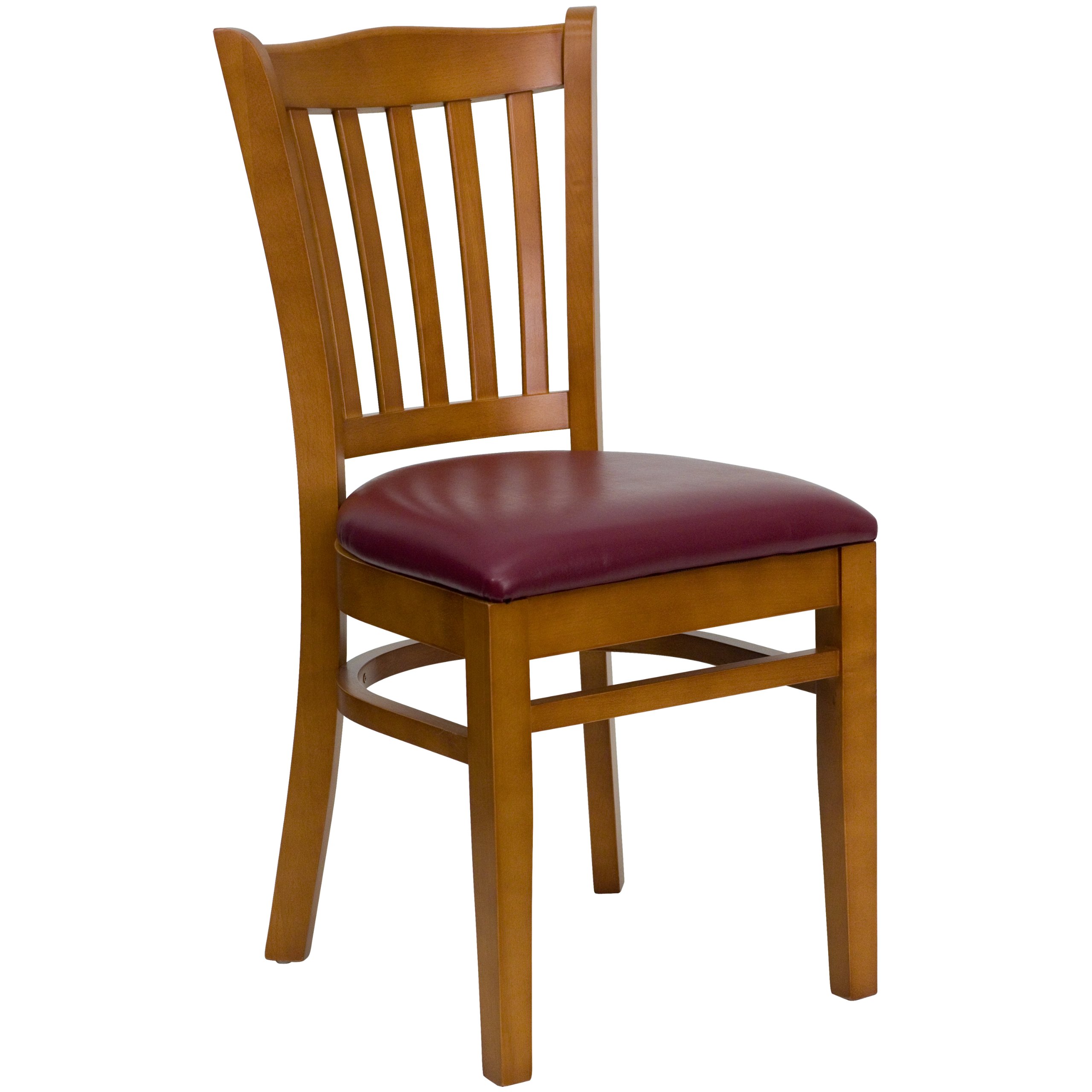 Flash Furniture HERCULES Series Cherry Wood Restaurant Chair with Vertical Slat Back & Burgundy Vinyl Seat - Commercial Dining, Cafe, Bistro, Kitchen & Home Use