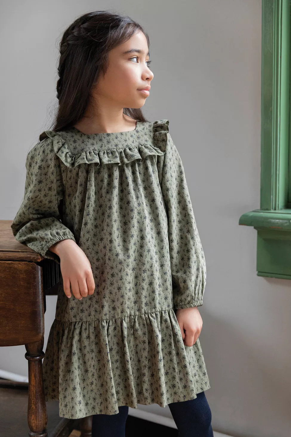 Tartine Et Chocolat Women's Kaki Ruffle Dress - Elegant Flowy Midi Dress for Casual Wear, Date Night & Special Occasions
