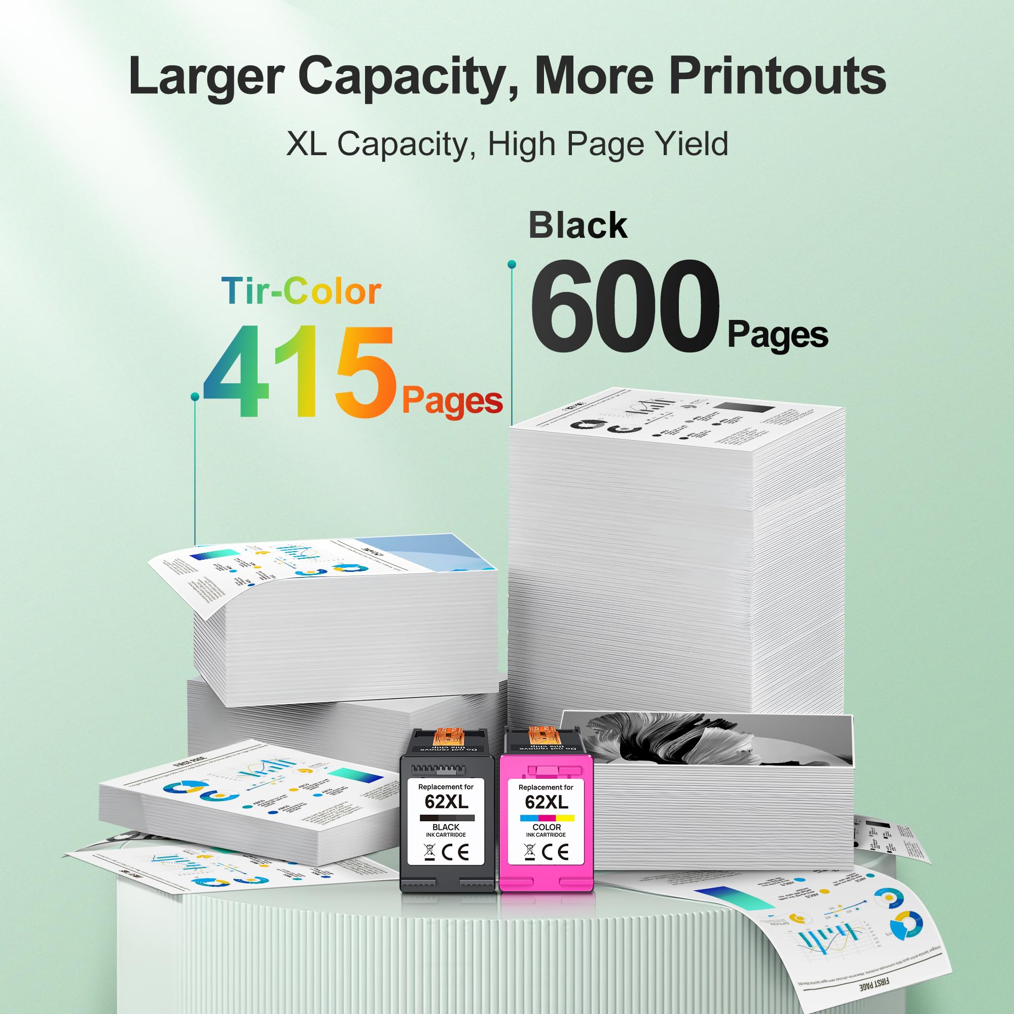 WEKVA 62 Ink Cartridges Replacement for HP 62/62XL - Compatible with HP Envy 5664 5665 7600 5545 5549 5741 7643 & OfficeJet 5740 5741 Deskjet 200 258 Printers - High-Quality Printer Ink for Home & Office Use