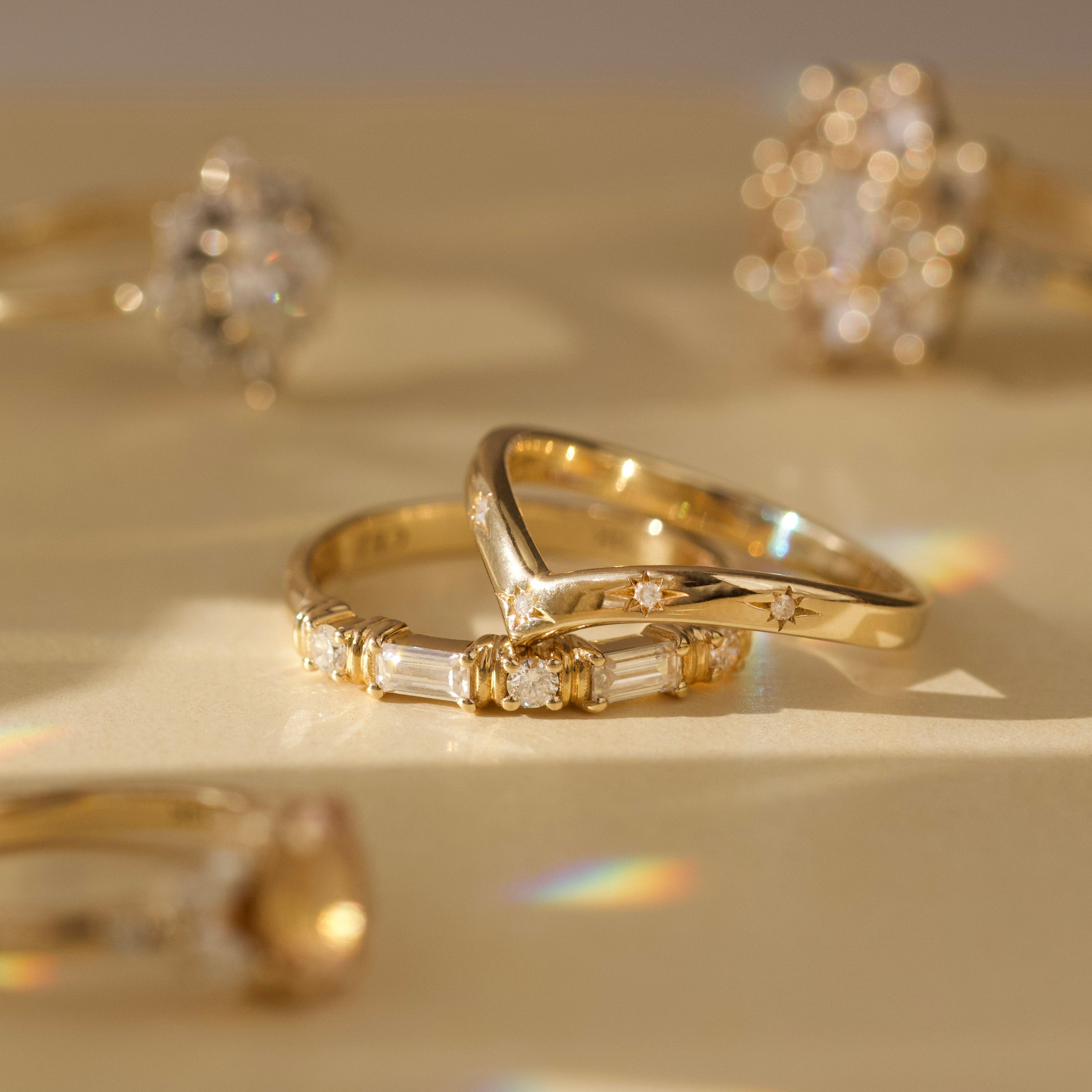 Diamond Star Wishbone Wedding Band Ring - Elegant Promise Ring for Women, 14K Gold or Sterling Silver, Perfect for Engagement, Anniversary & Special Occasions