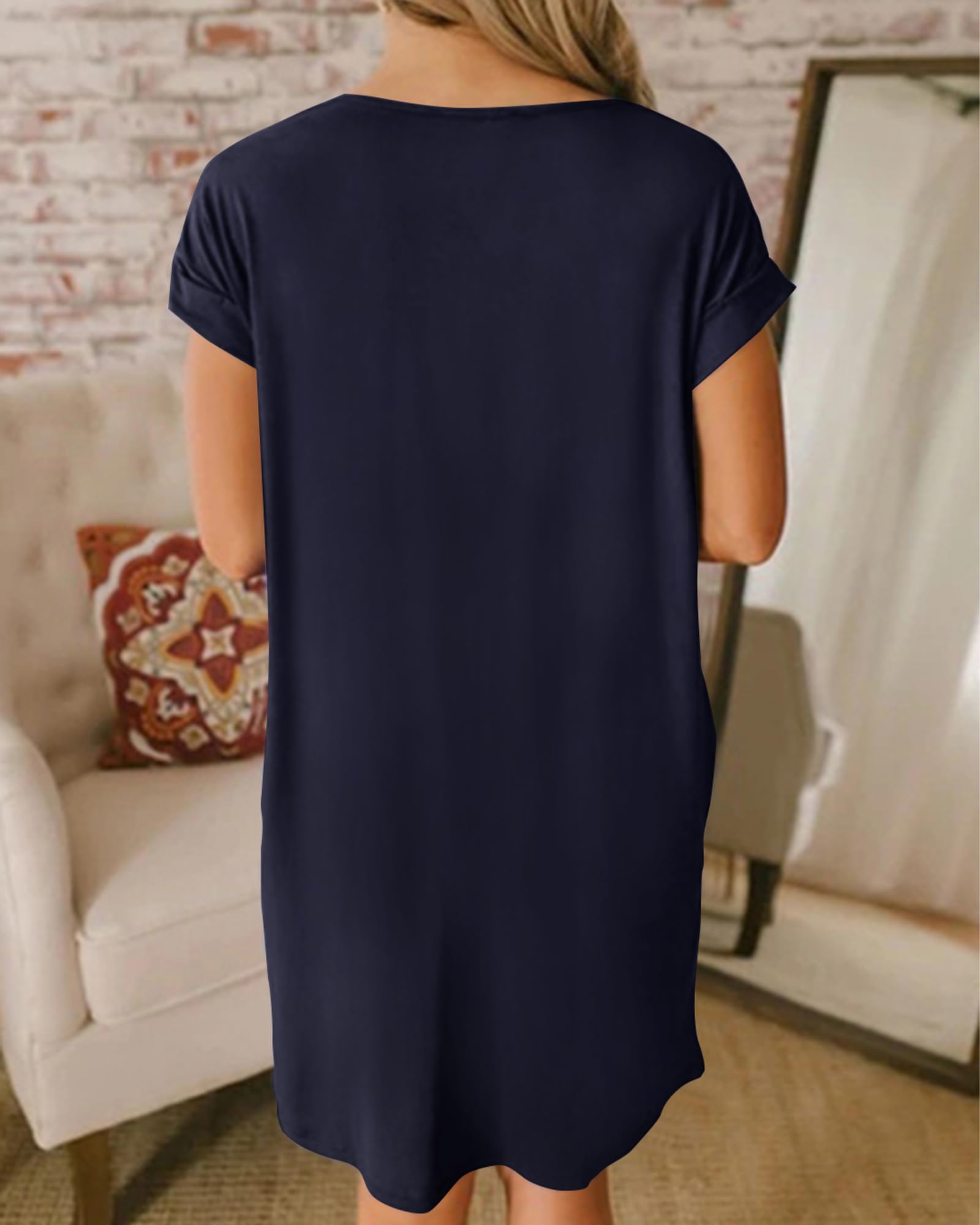 BTFBM Women's V-Neck Short Sleeve Summer Dress 2025 - Casual Loose Tunic T-Shirt Dress with Pockets | Spring Outfits, Beach Wear, Lounge Pajamas & Everyday Comfort