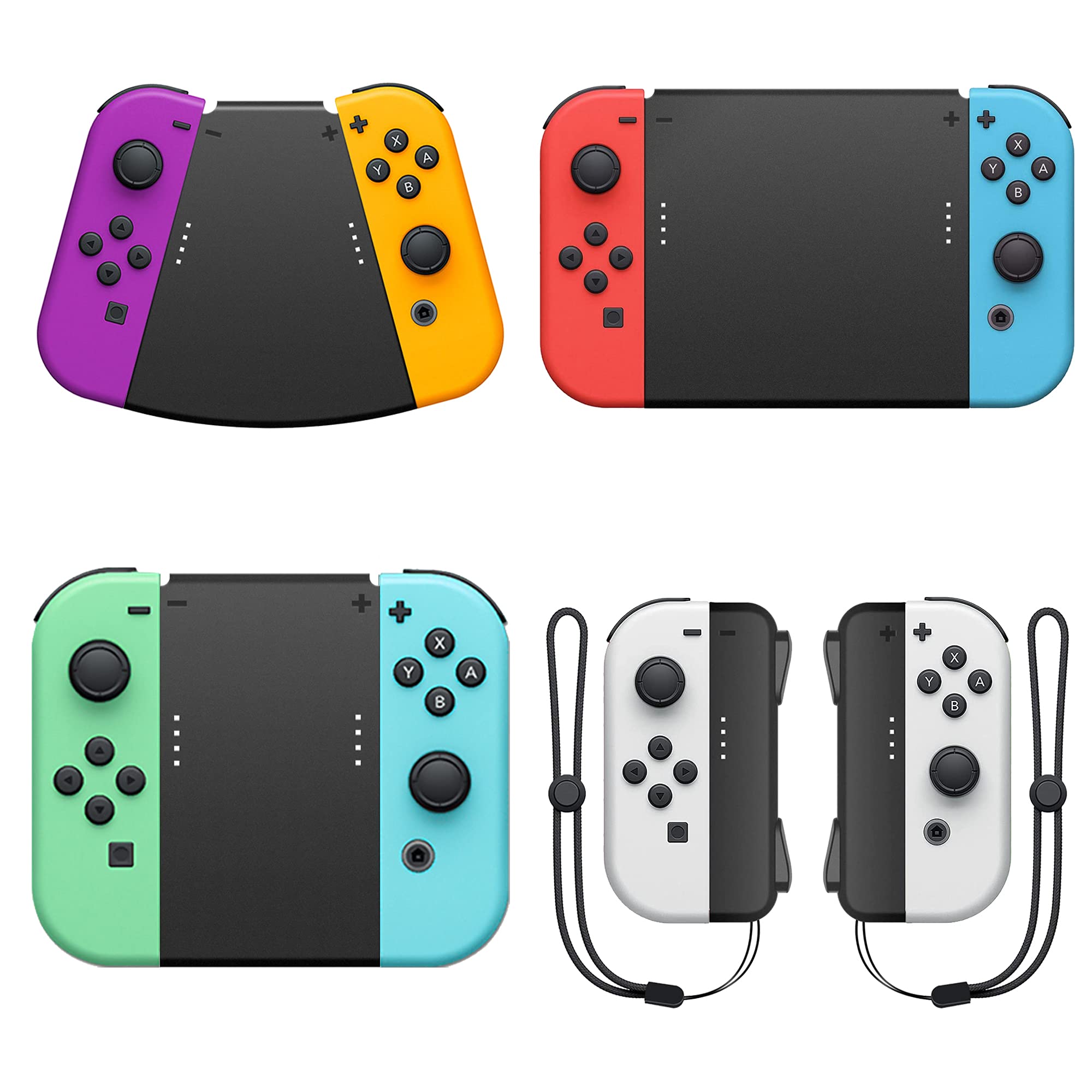 FANPL 5-in-1 Hand Grip Connector for Nintendo Switch Joy-Con & OLED Model - Ergonomic Game Controller Grip with Wrist Strap - Perfect for Gaming, Travel, and Multiplayer Sessions