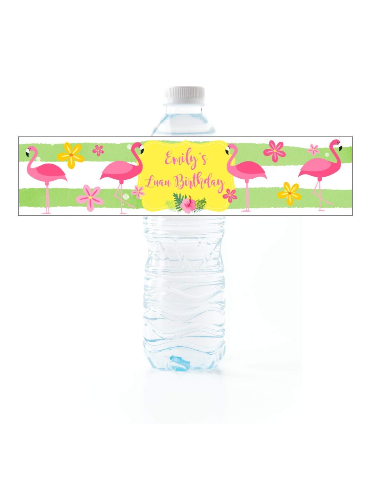 Personalized Tropical Flamingo Water Bottle Labels - 25 Pack Waterproof Peel & Stick Wrappers for Parties, Baby Showers & Summer Events