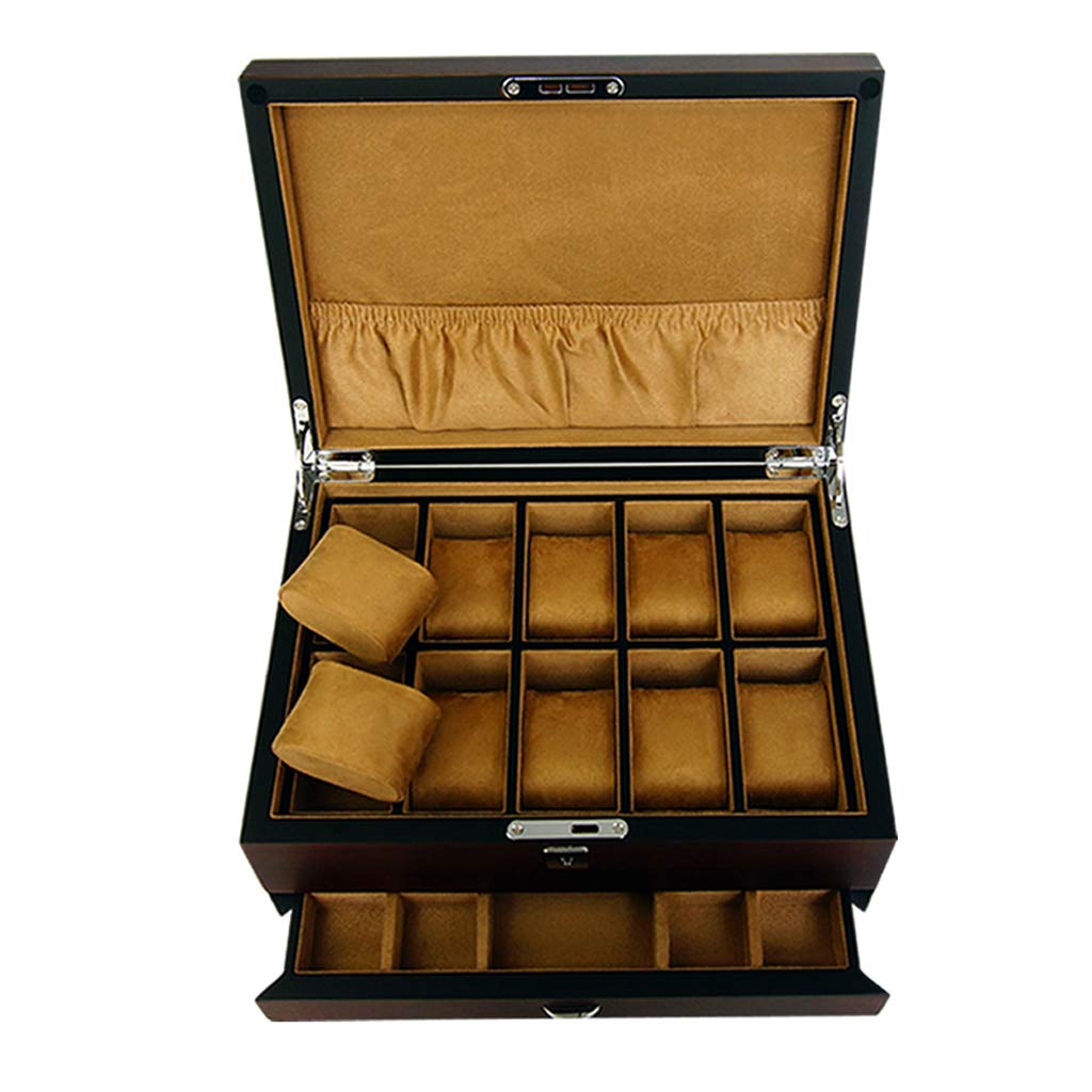 Premium Wooden Watch Case Display Organizer - 30cm(L) × 22cm(W) × 13.5cm(H) Multi-Compartment Jewelry Storage Box with Watch Cushions - Perfect for Watch Collectors, Jewelry Organization & Gift Presentation