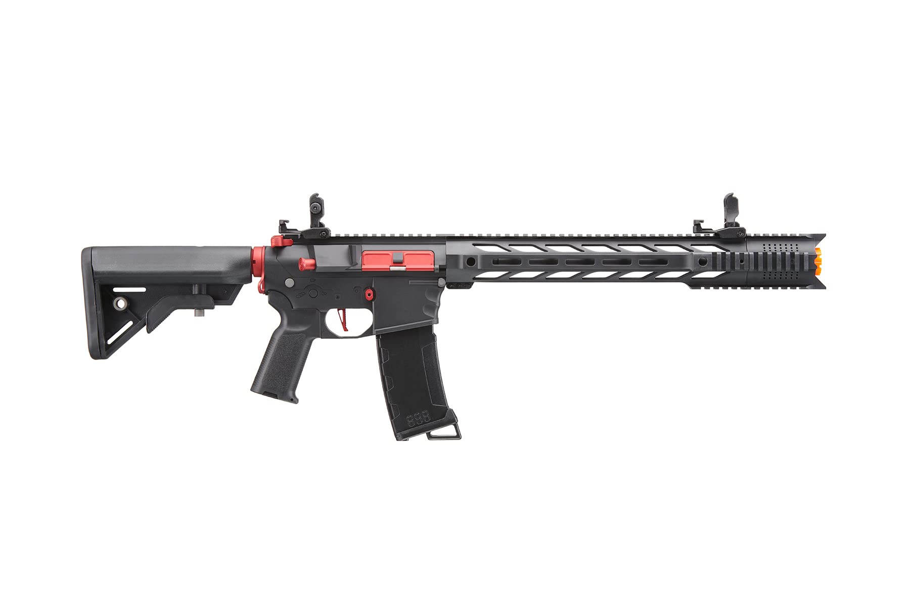 Lancer Tactical Gen 3 M4 SPR Interceptor Airsoft AEG Rifle - Black with Red Accents | High Performance Electric Airsoft Gun for Outdoor Skirmishes & Tactical Training