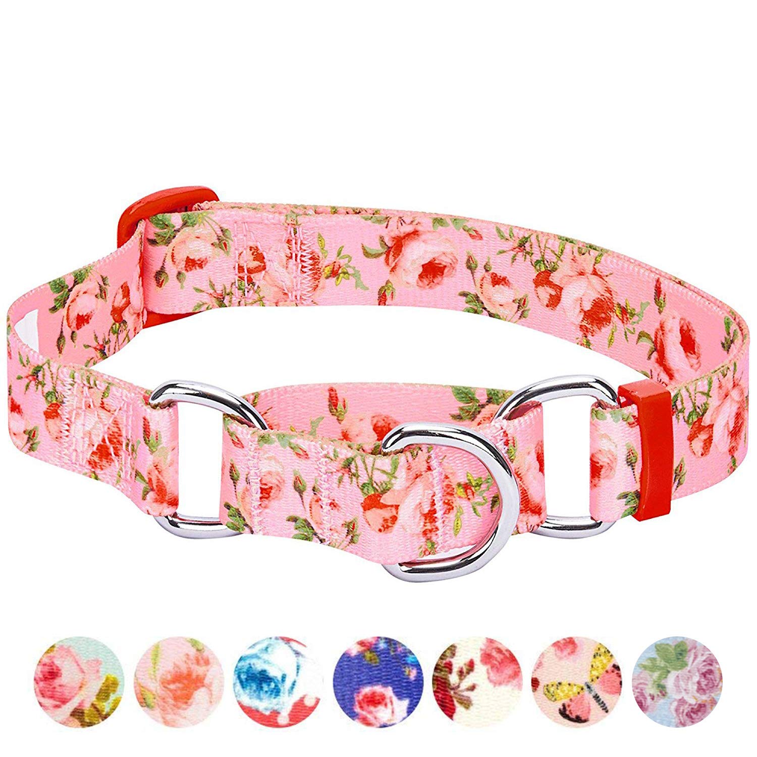 Blueberry Pet Rose Print Martingale Dog Collar - Adjustable Safety Training Collar for Large Dogs, Heavy Duty Baby Pink | Perfect for Walks, Training & Outdoor Adventures