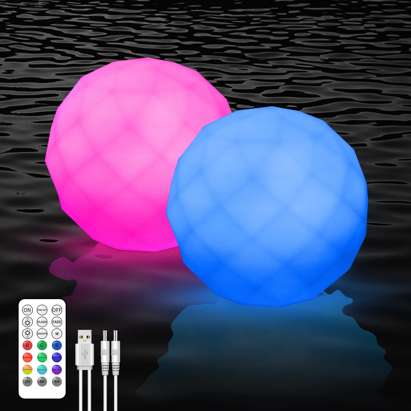 Rechargeable Floating Pool Lights with Remote - 3.1-inch RGB LED Glow Ball Lights, IP68 Waterproof for Kids, Bath, Hot Tub, Garden, Camping & Party Decor (2-Pack) - Perfect for Night Swimming, Backyard Parties & Relaxing Bath Time