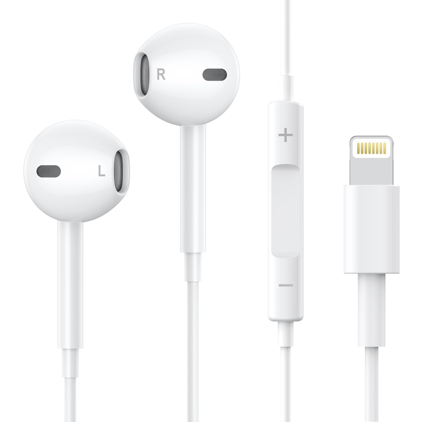 Apple MFi Certified Wired Earbuds with Lightning Connector - Noise Isolating In-Ear Headphones for iPhone 14/13/12/11/8/7/XR/XS/X (Built-in Mic & Volume Control) - Perfect for Commuting, Workouts & Hands-Free Calls