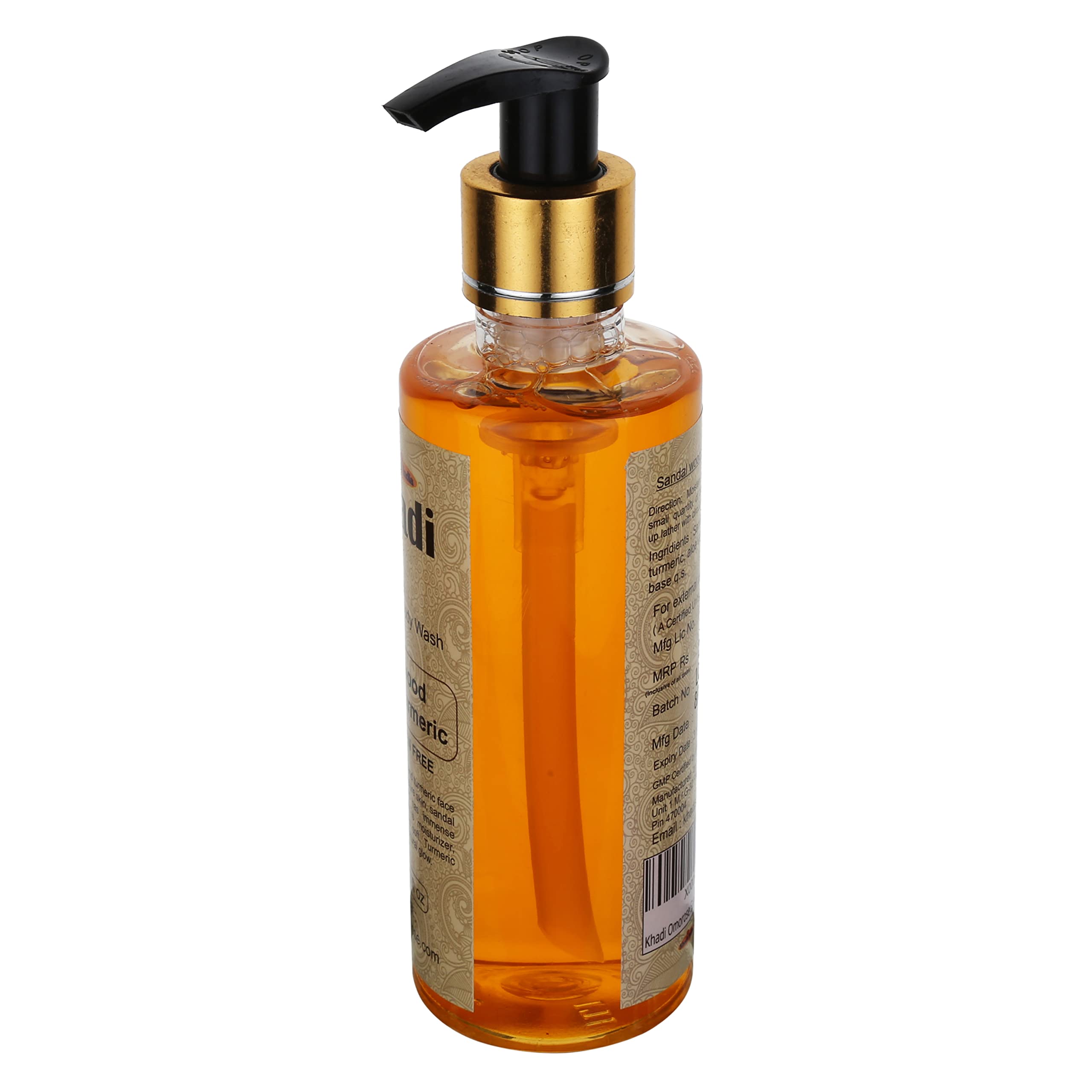 Khadi Omorose Sandalwood Honey Turmeric Face & Body Wash - 210ml | Natural Glowing Skin Cleanser for Women & Men | Daily Skincare Routine, Spa & Bath Essential