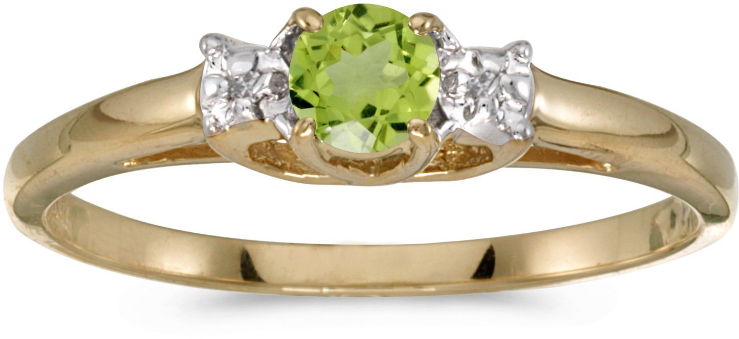 14K Yellow Gold Round Peridot and Diamond Ring - Elegant Birthstone Jewelry for Women, Perfect for Engagement, Anniversary & Special Occasions
