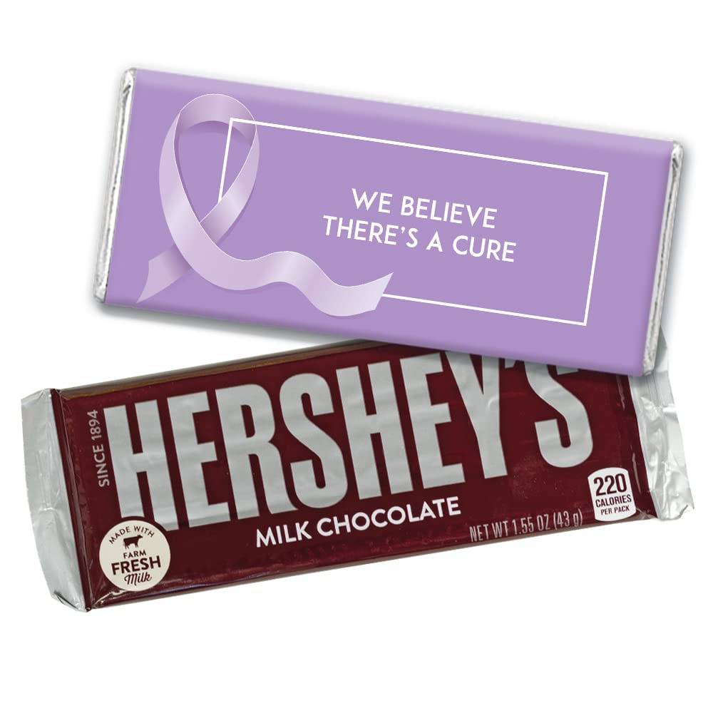 36-Pack Personalized Lavender Ribbon Cancer Awareness Wrapped Chocolate Bars with Candy - Bulk Promotional Items for Fundraisers, Charity Events & Awareness Campaigns