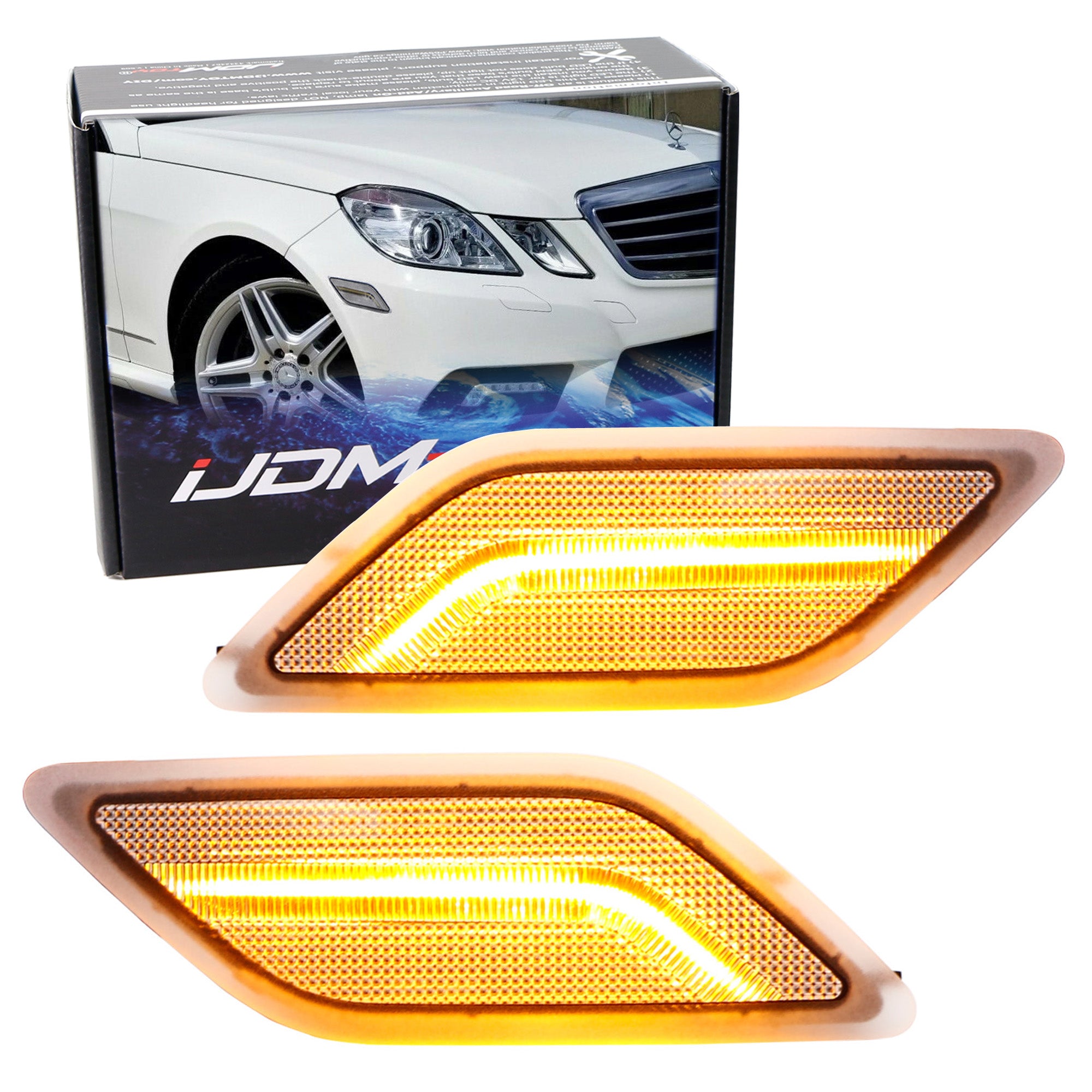 Amber LED Side Marker Lights for 2010-2013 Mercedes E-Class (Pre-LCI) 4-Door - Clear Lens, Easy Installation, Enhanced Visibility for Night Driving & Safety