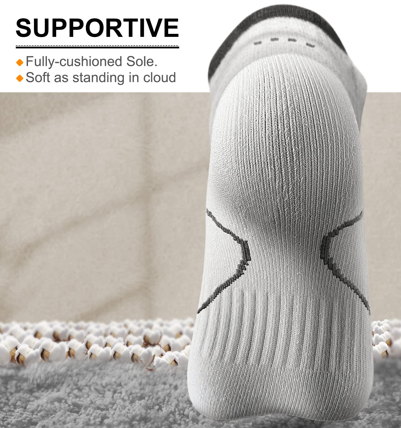 BULLIANT Women's Athletic Ankle Socks 6-Pack - No Show Cushioned for Running & Walking with Arch Support - Gym & Daily Wear
