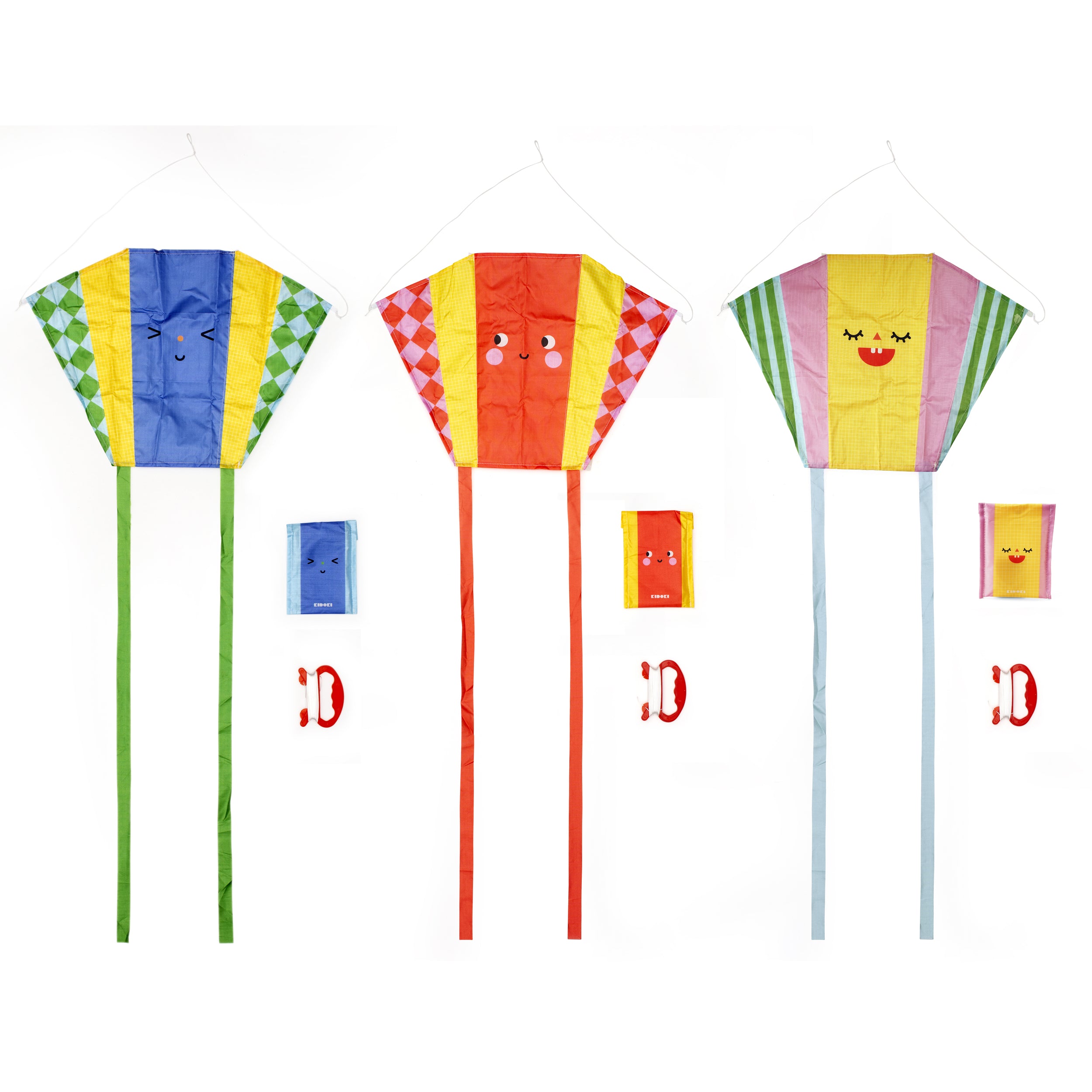 Kidoki Funny Faces Pocket Kites - Portable Mini Kites for Kids Outdoor Play, Beach, Park & Backyard Fun - Best Travel Toys for Children