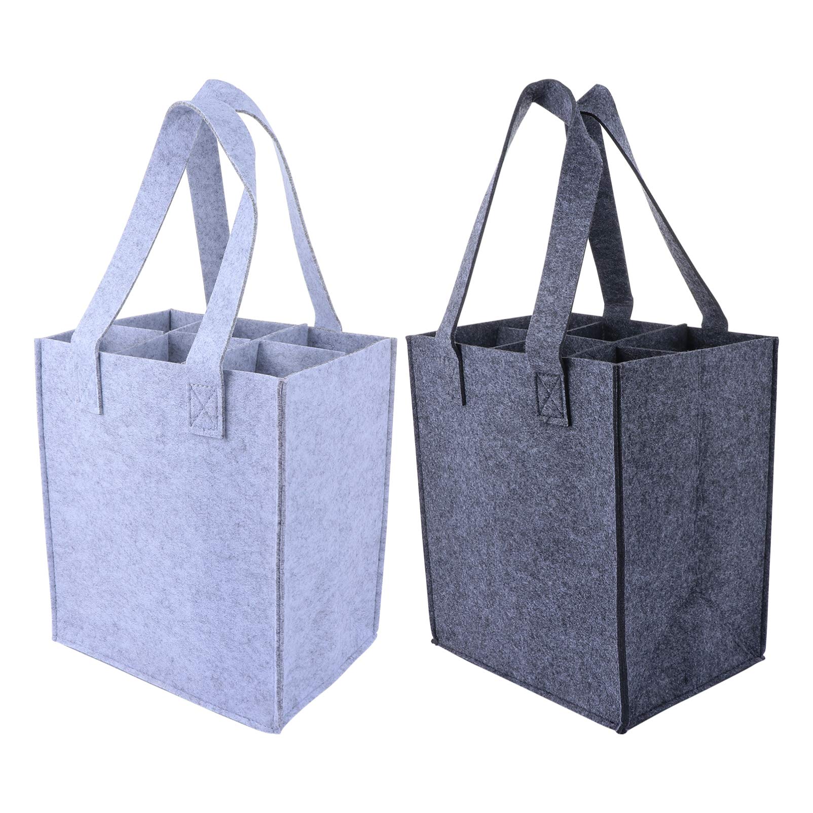 Hemoton 2-Pack Reusable Felt Wine Bottle Gift Bags - 4 Bottle Capacity Tote Carrier for Wine, Groceries, Travel, Camping & Picnics (Light Grey & Black) - Perfect for Gifts, Parties, Outdoor Adventures & Shopping