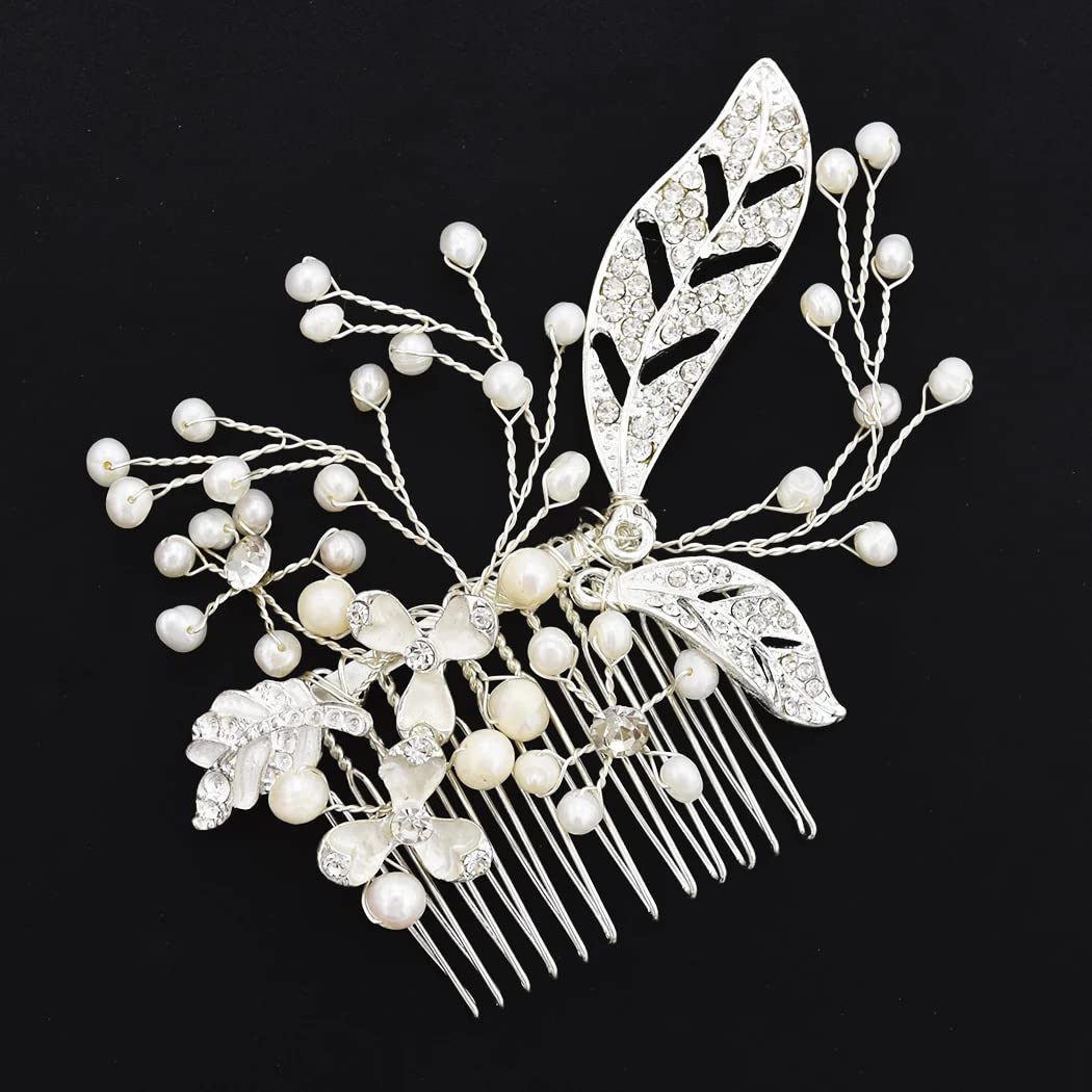 3pcs Handmade Pearl Flower Wedding Hair Combs - Bridal Hair Clips for Bride, Side Hair Accessories - Perfect for Weddings, Prom, Parties & Special Occasions