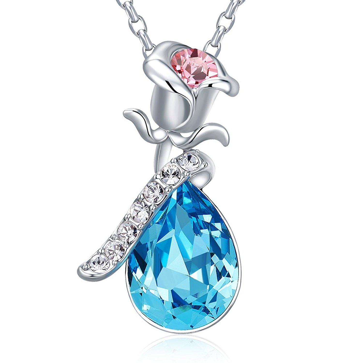 Elegant FUJIN Rose Necklace for Women - Hypoallergenic 18K Rose Gold & White Gold Plated Crystal Pendant - Perfect Gift for Mom, Wife, or Loved Ones - Ideal for Weddings, Anniversaries, and Special Occasions