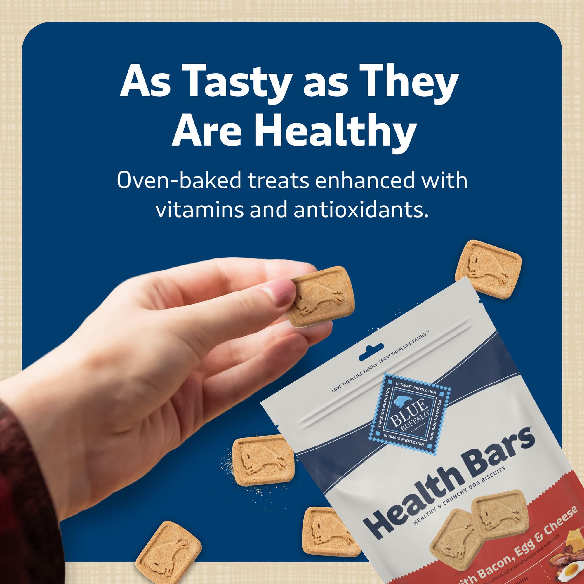 Blue Buffalo Health Bars Natural Crunchy Dog Treats - Mini Biscuits with Bacon, Egg & Cheese Flavor | Healthy Snacks for Small & Medium Dogs | Perfect for Training Rewards & Travel Treats