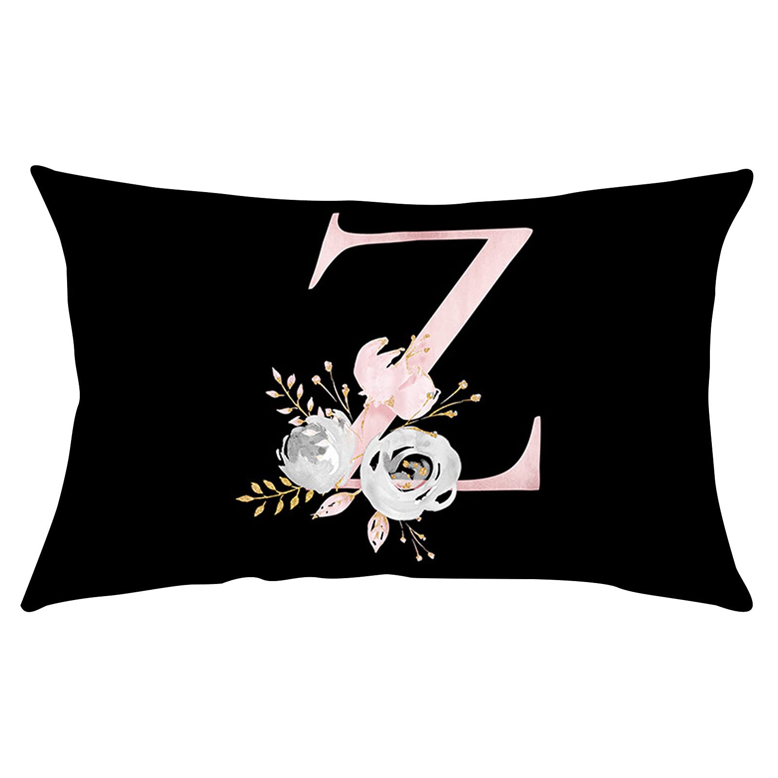 ANW Floral Alphabet Black English Case Throw Pillow Cover - Decorative Pillowcase for Bedroom, Living Room, Sofa (Letter Z, One Size) - Perfect for Home Decor, Couch Accents & Cozy Reading Nooks